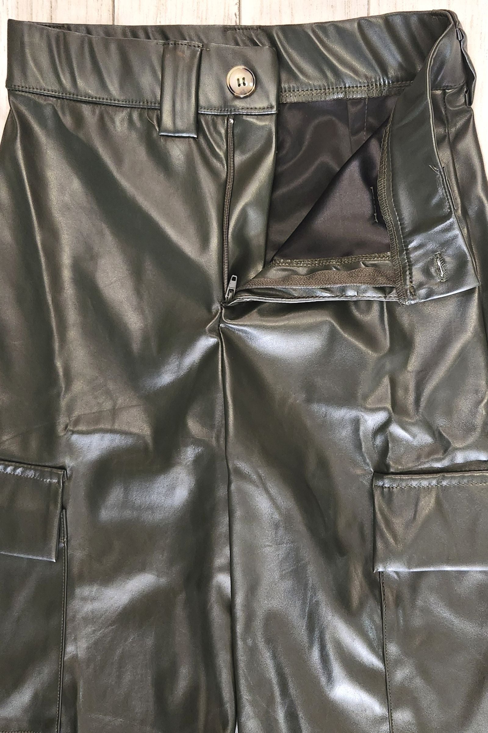 Olive Pleather Ankle Pants