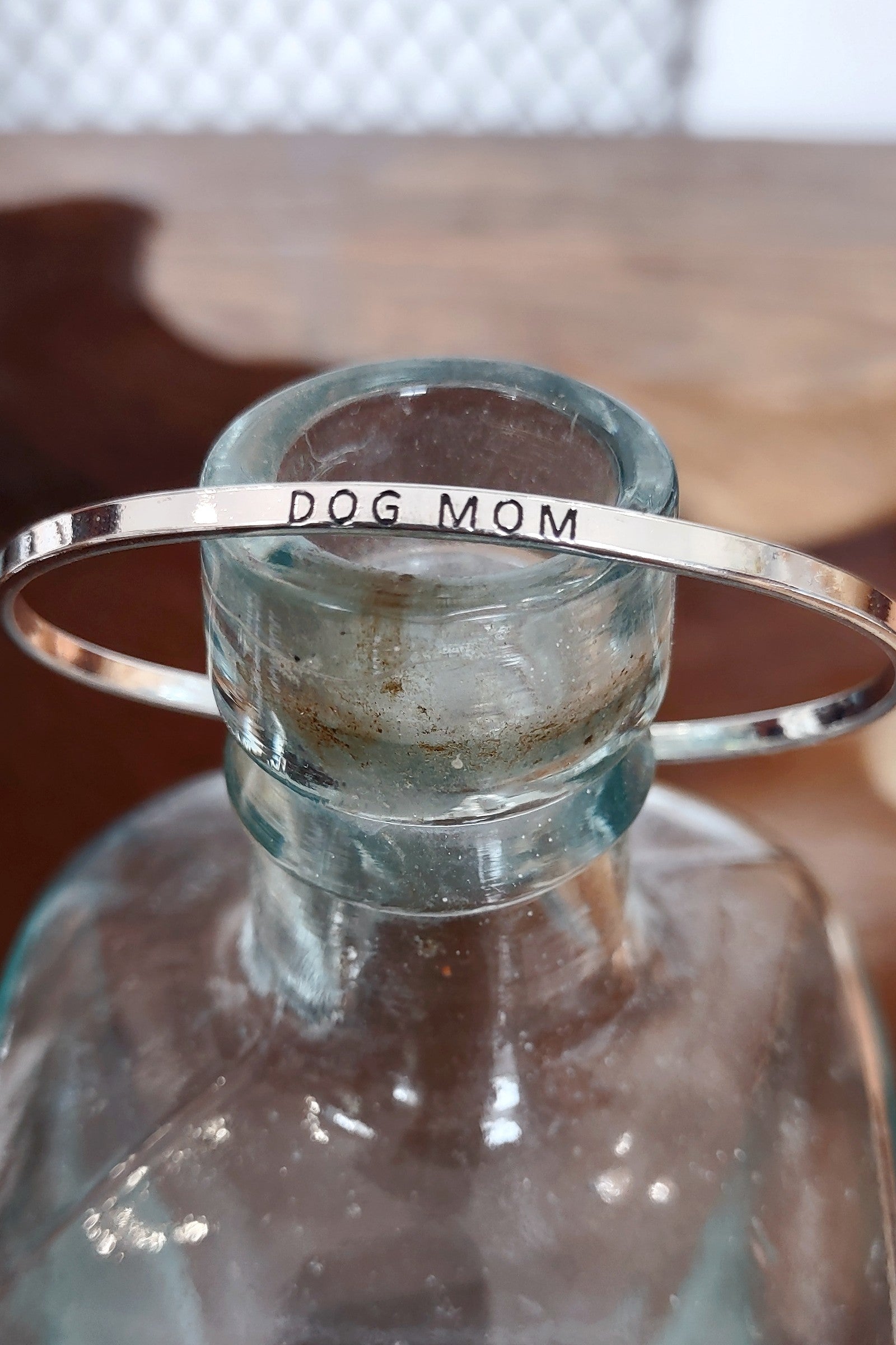 Dog Mom Silver Bangle Bracelet