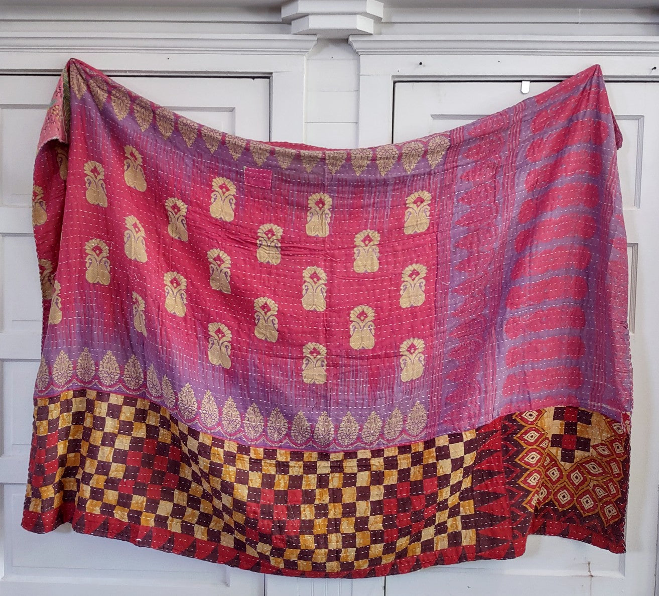 Kantha Sari Throw Blanket #1374