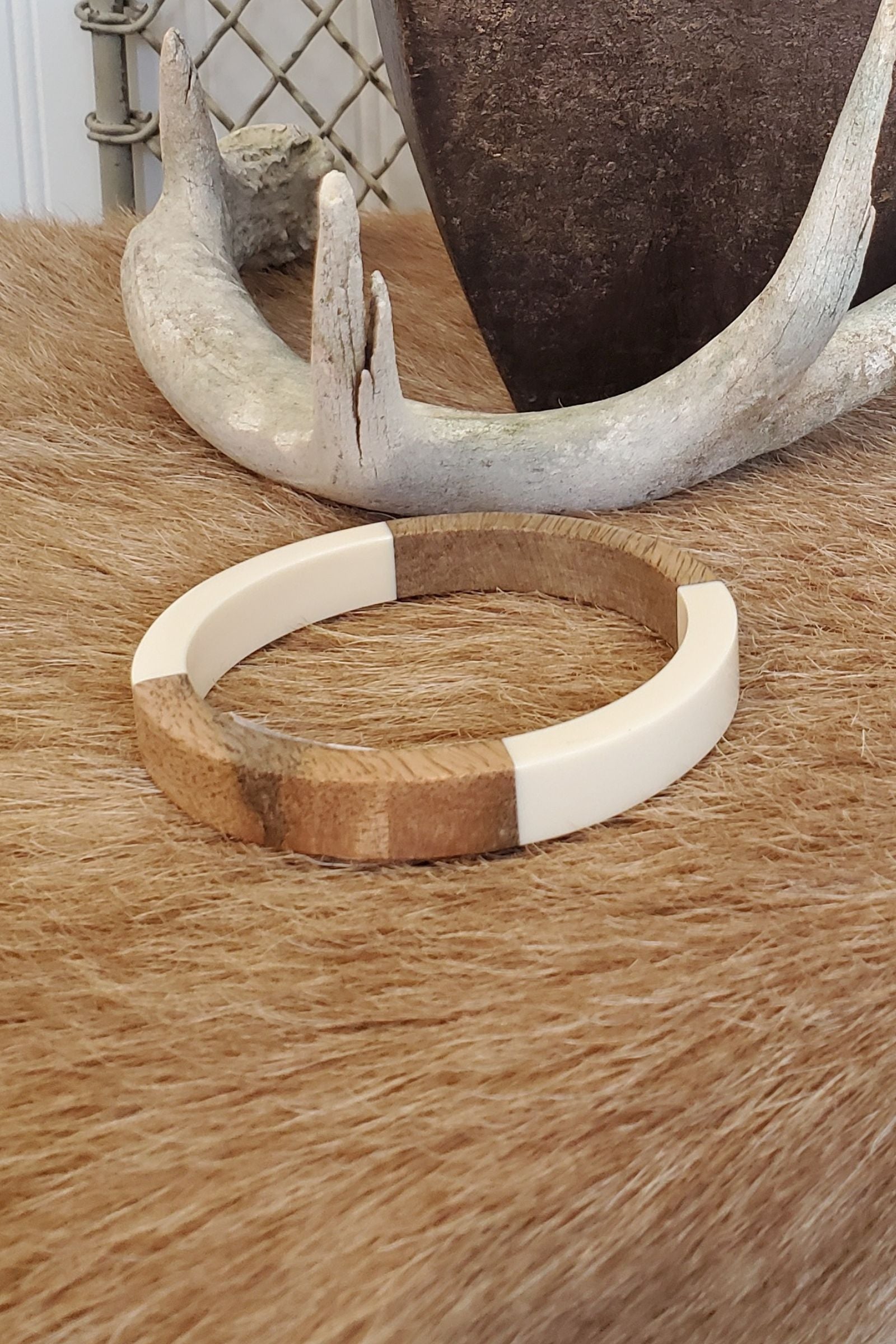 Ivory Wooden Bangle Bracelet