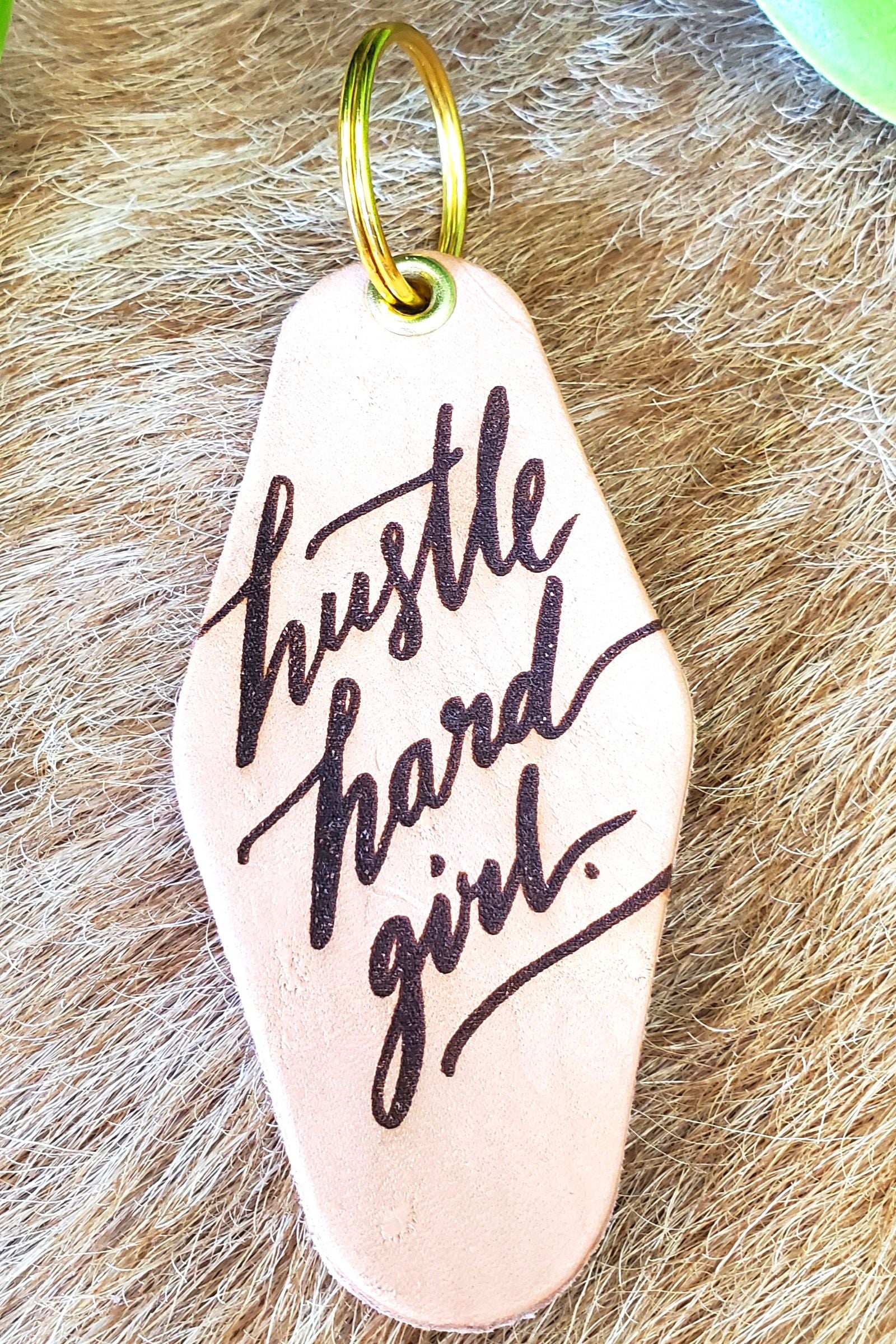 Hustle Hard Girl Leather & Velvet Keychain