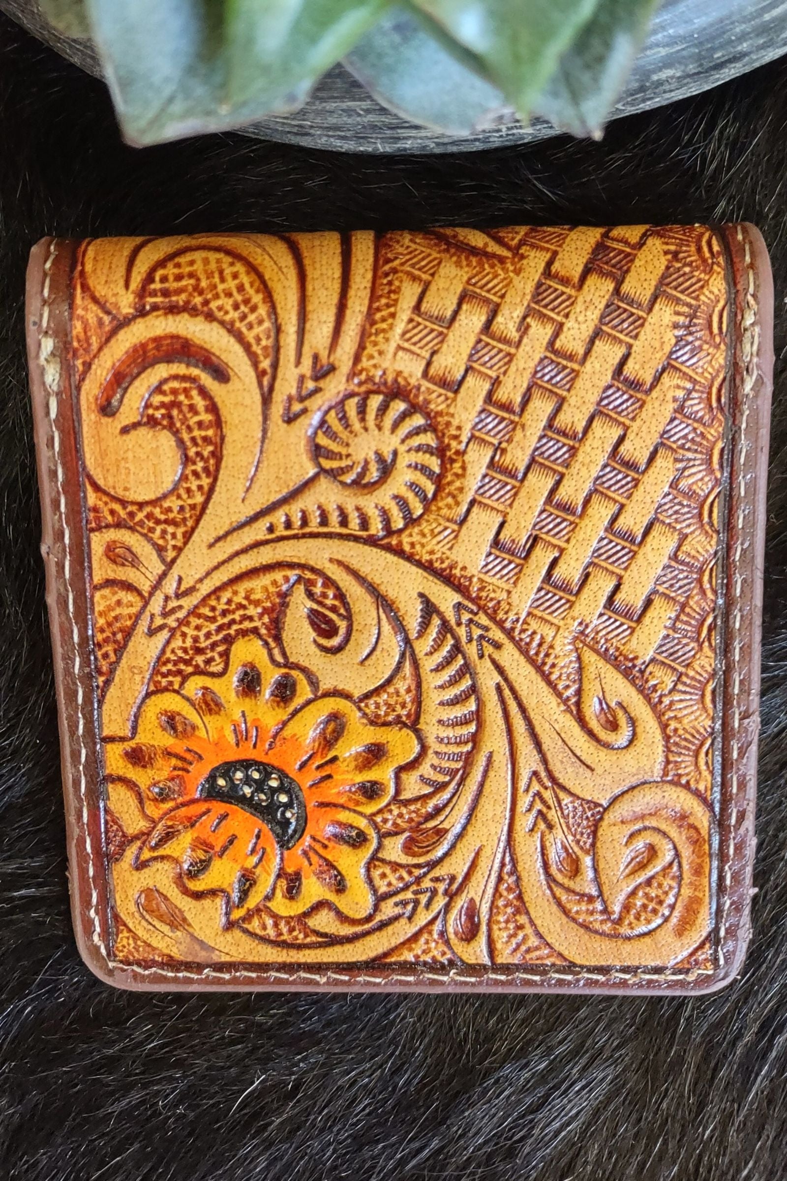 Pocket Sunshine Tooled Leather Wallet