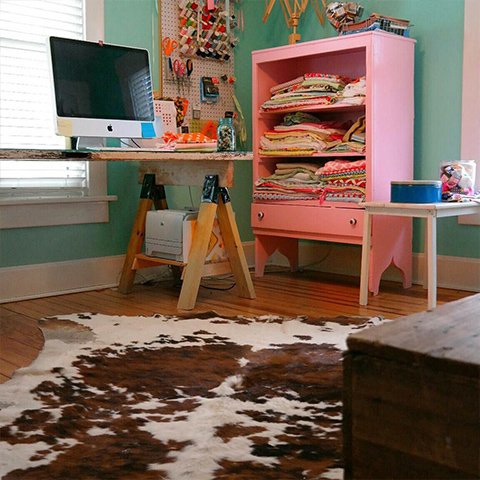 Pink Sewing Room Cowhide