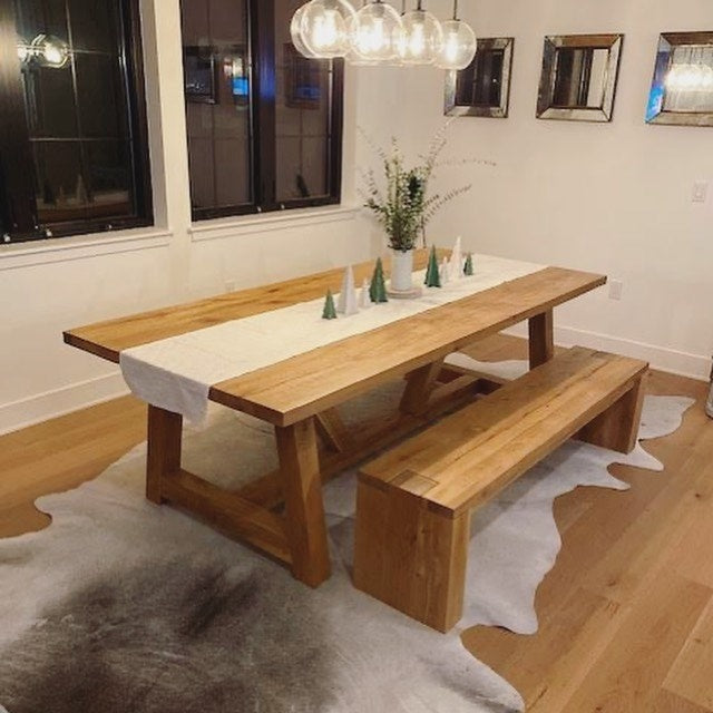 Gray Cowhides Layered in a Dining Room — Cactus Creek Shop