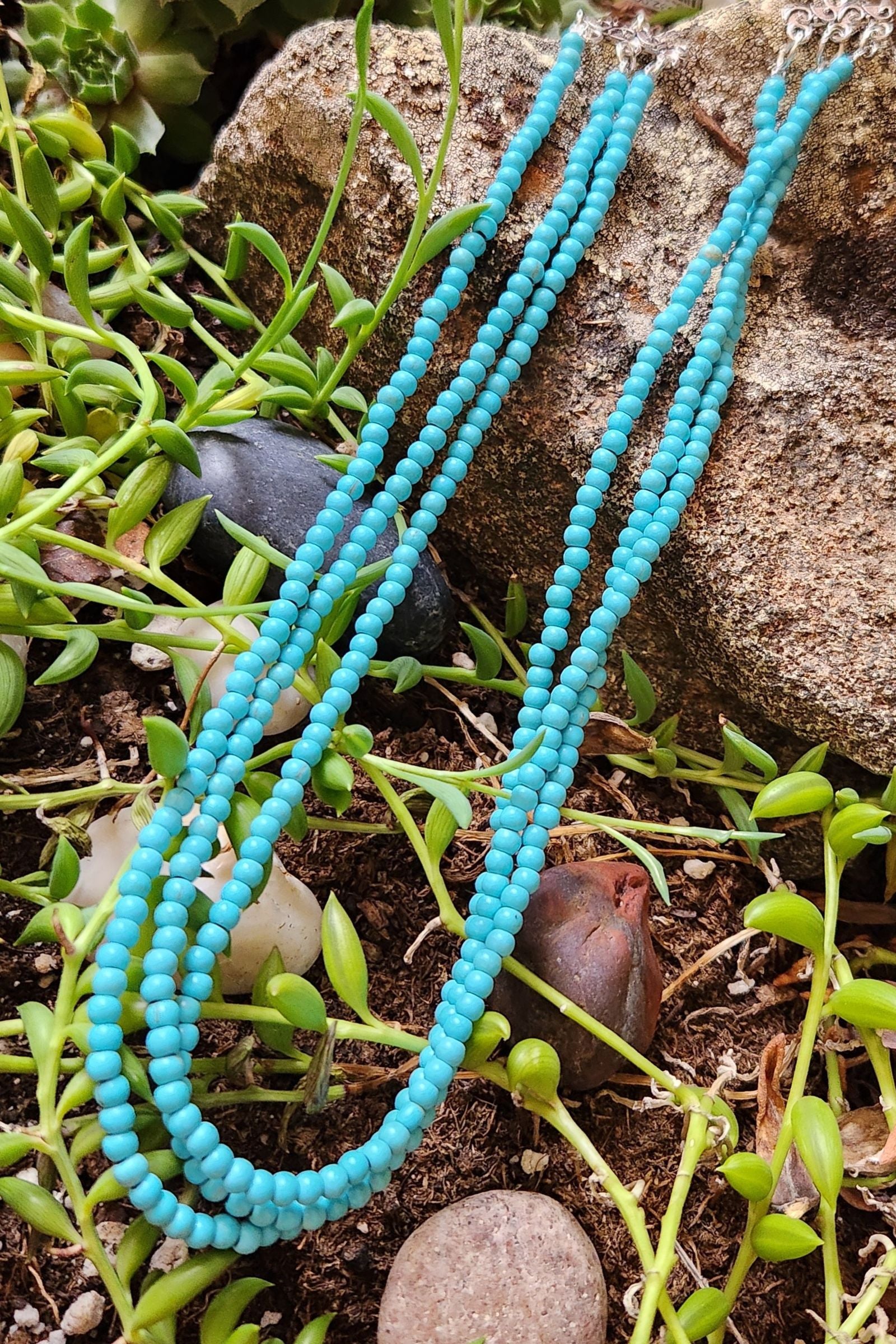 Turquoise Triple Strand Beaded Necklace