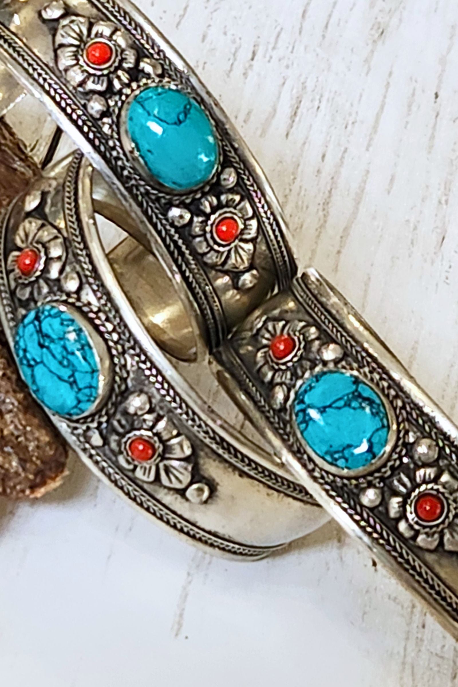 Silver & Turquoise Leaf Cuff Bracelet