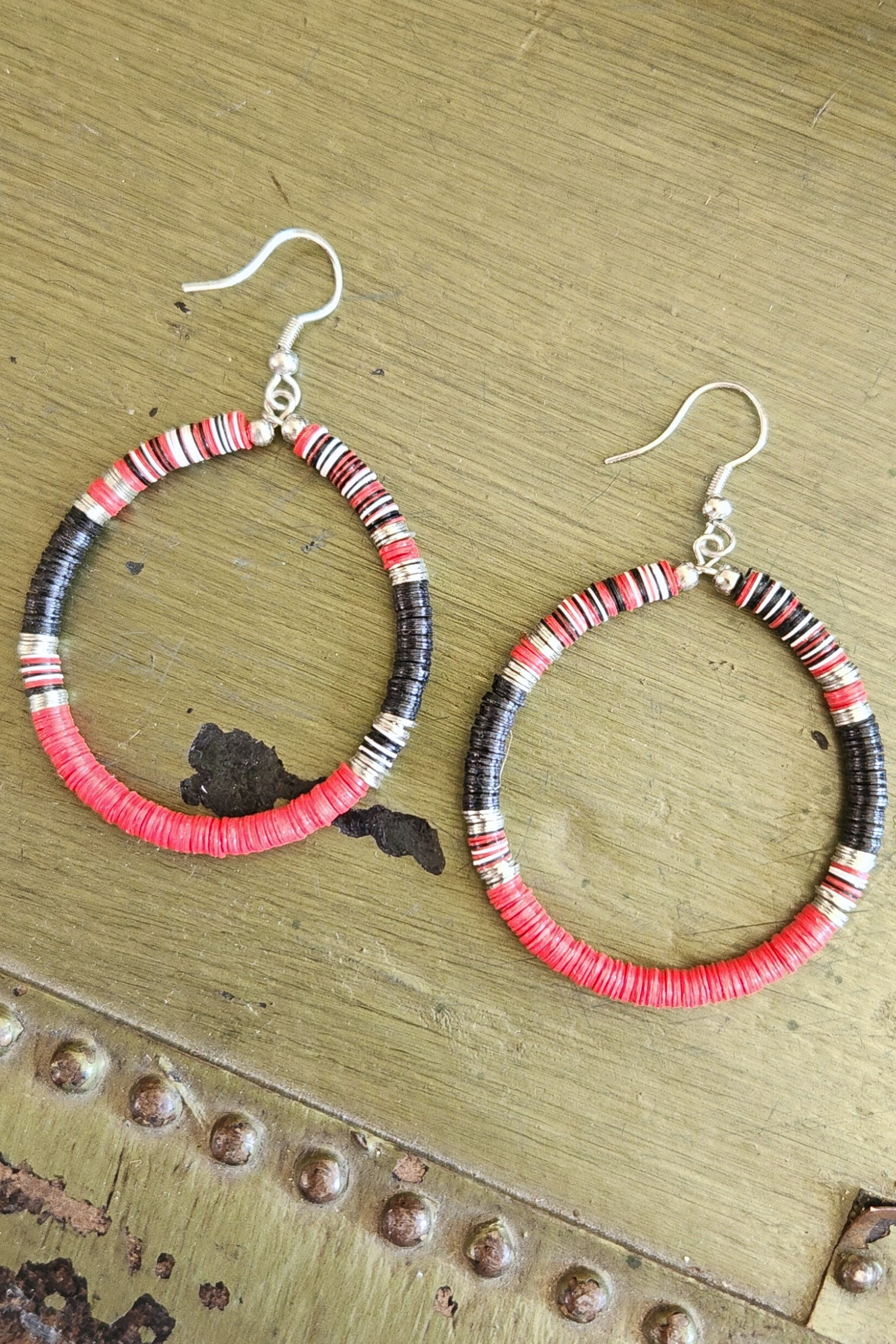 Red & Black Game Day Sequin Circle Earrings