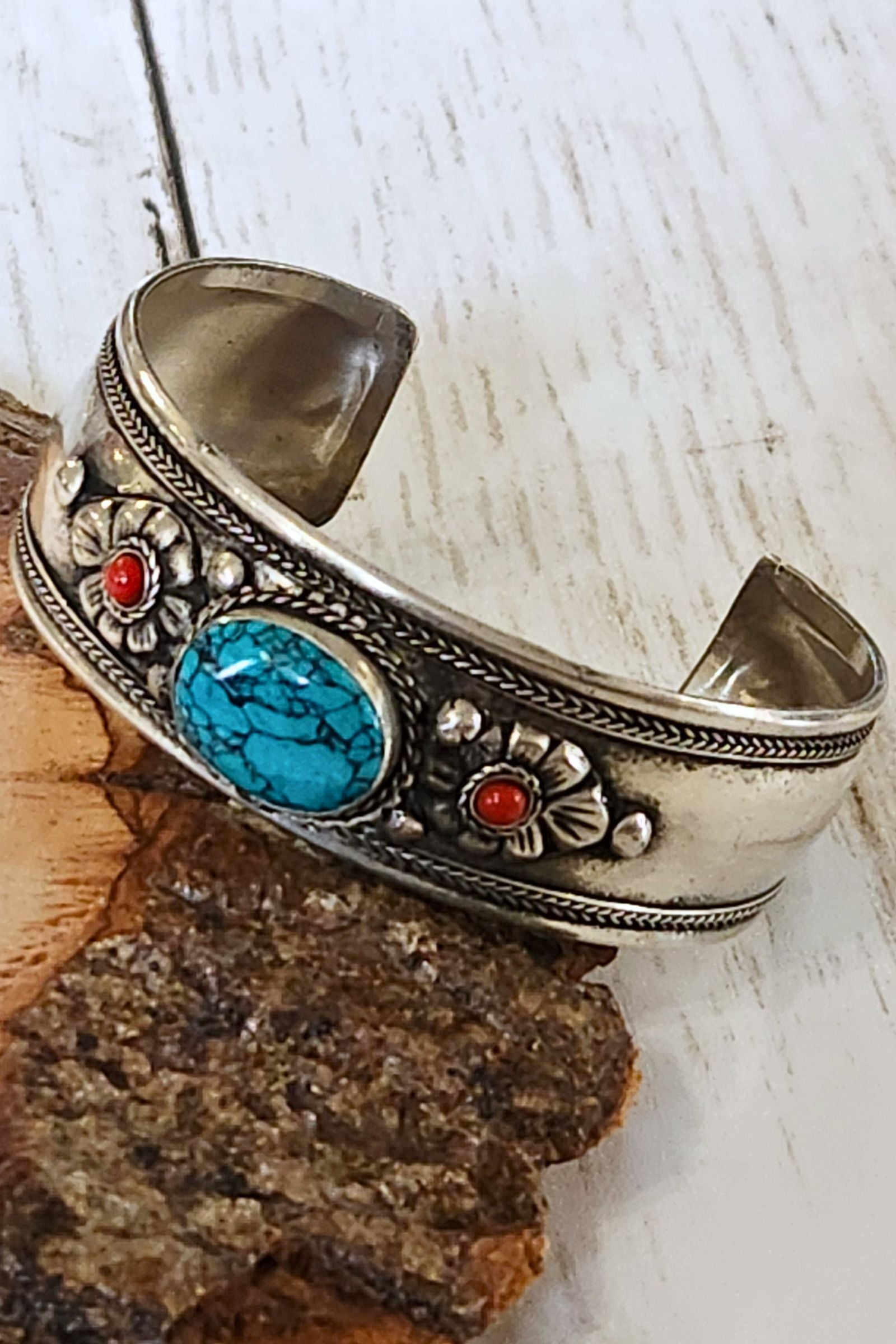 Silver & Turquoise Leaf Cuff Bracelet