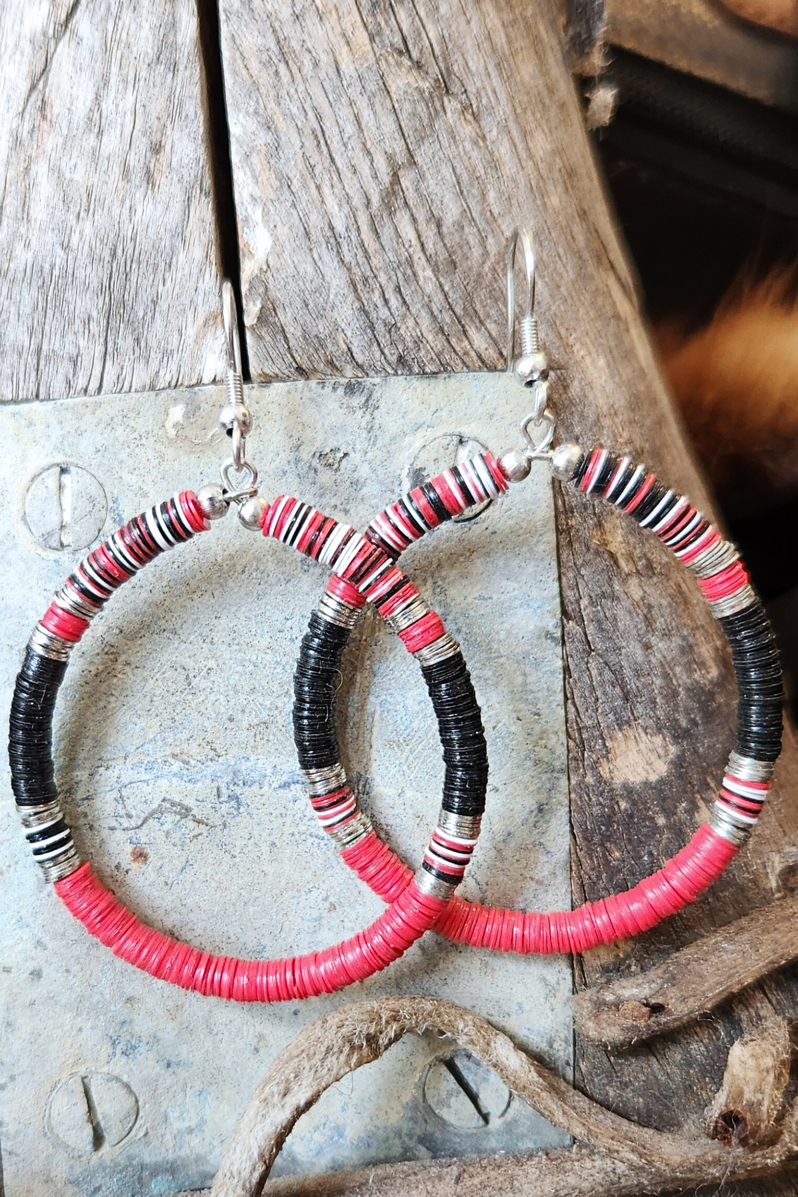 Red & Black Game Day Sequin Circle Earrings
