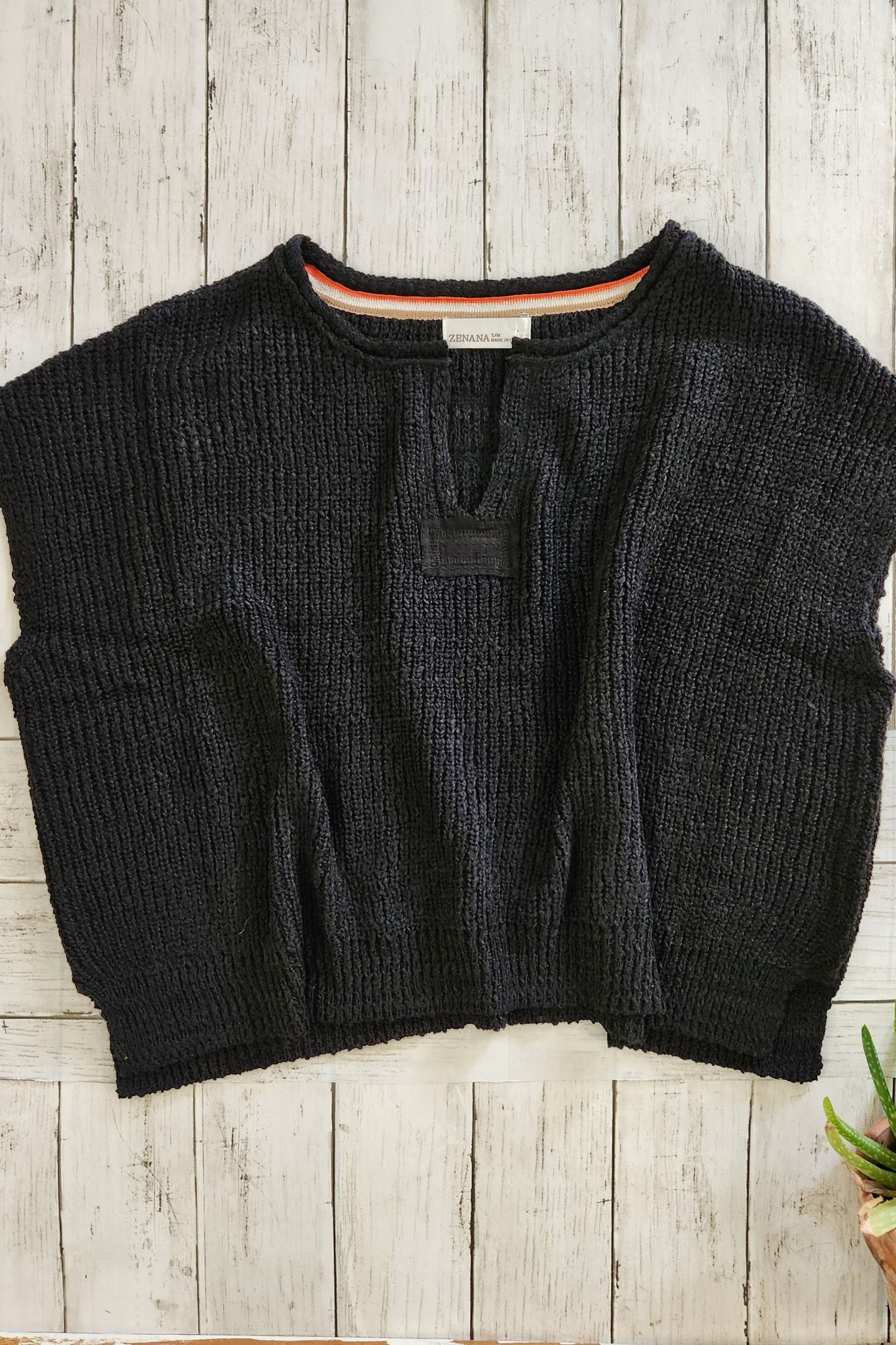 Black Split Neck Pullover Top