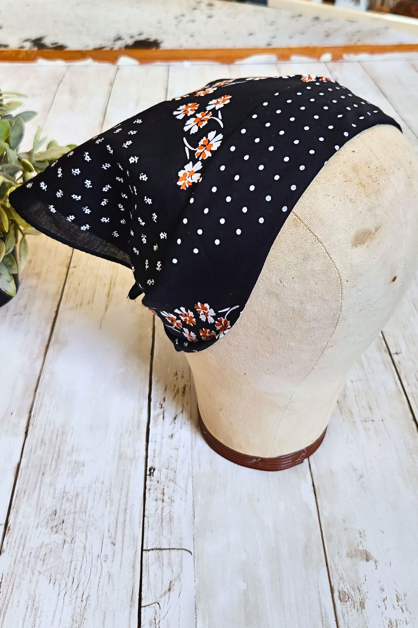 Floral & Dot Black Cotton Bandana