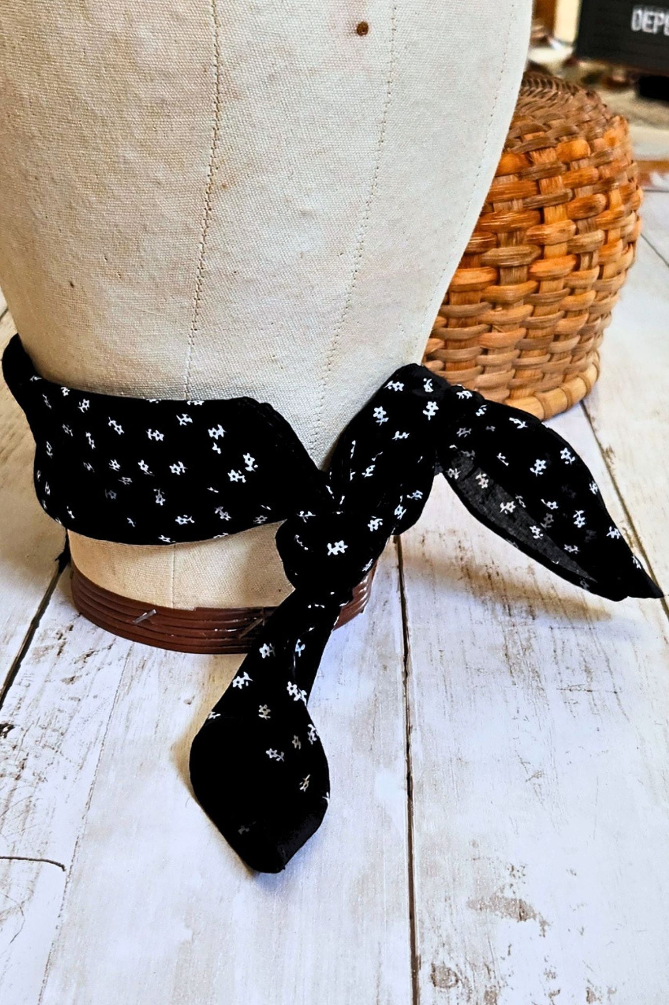 Floral & Dot Black Cotton Bandana