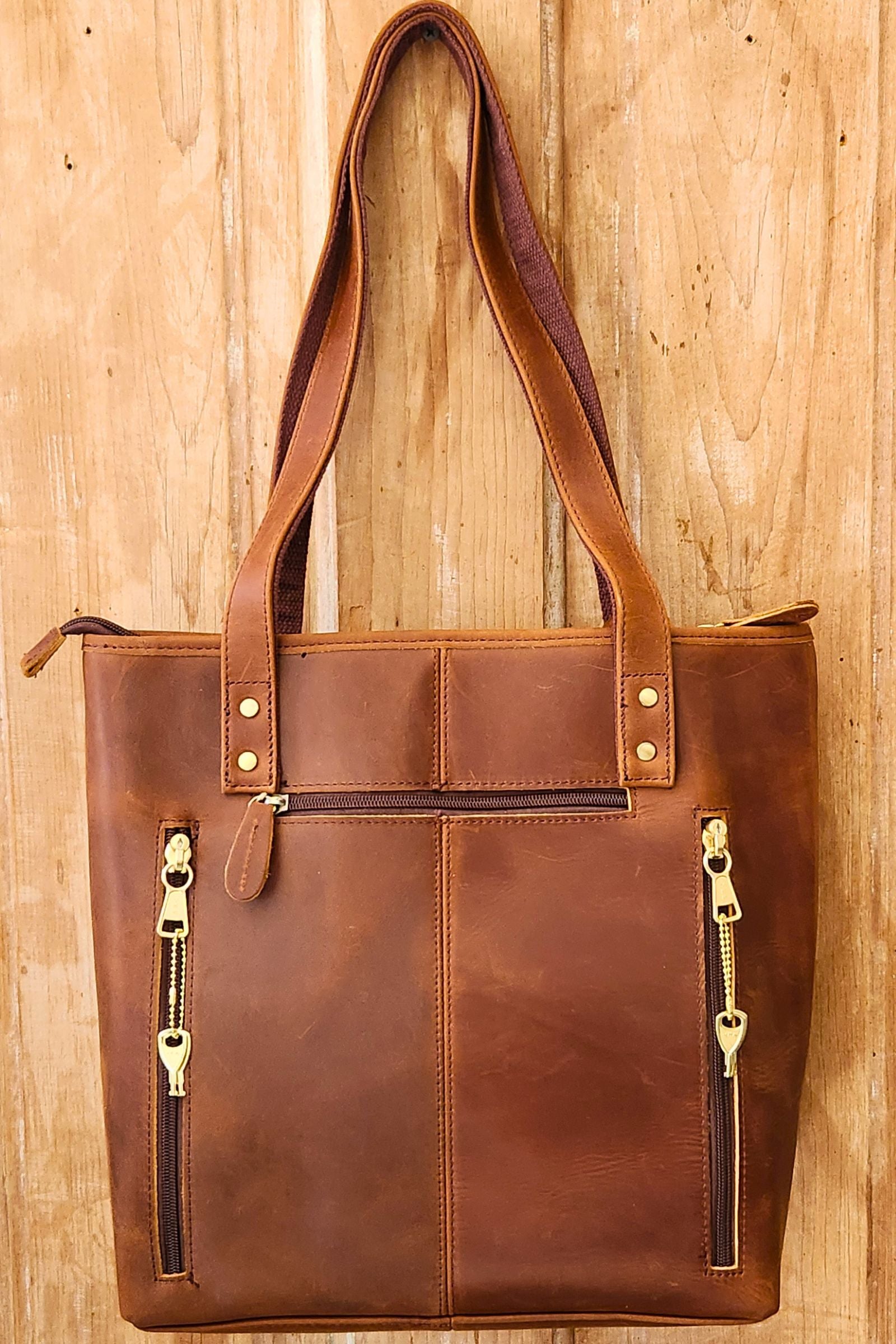 Vintage Cowhide Leather Tote Bag