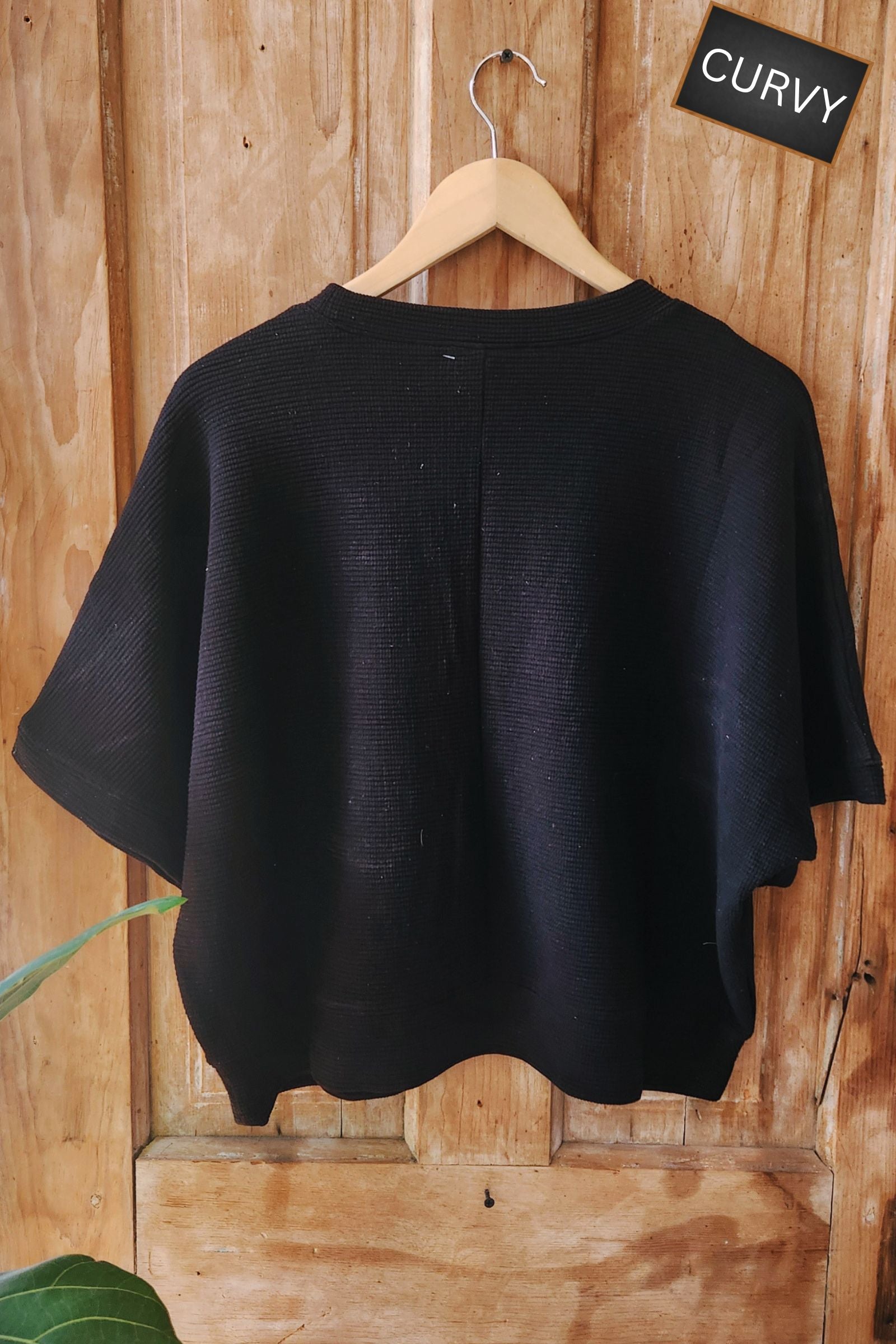 CURVY Black Double Knit Short Sleeve Top