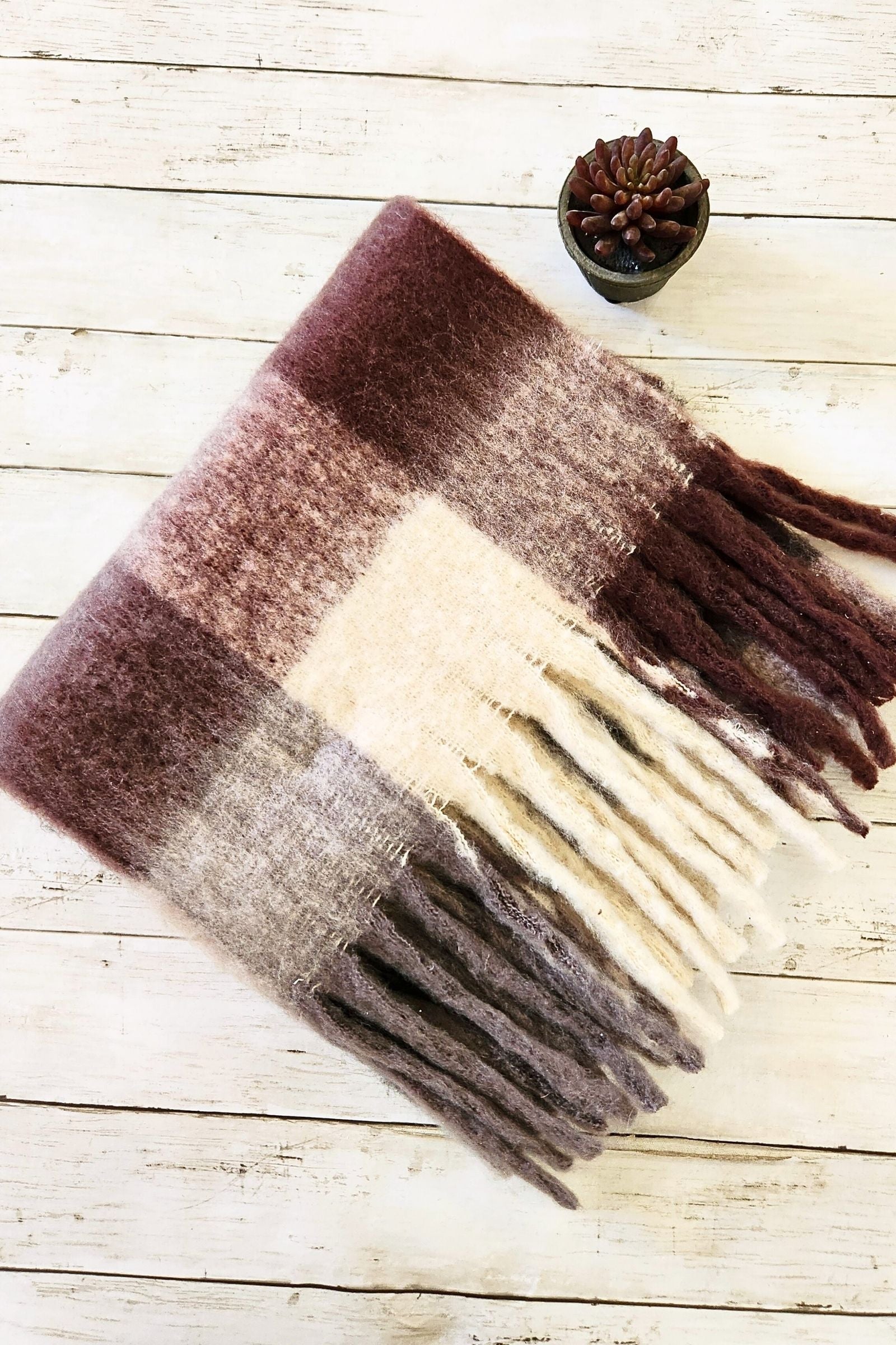 Black Check Cozy Knit Tassel Scarf