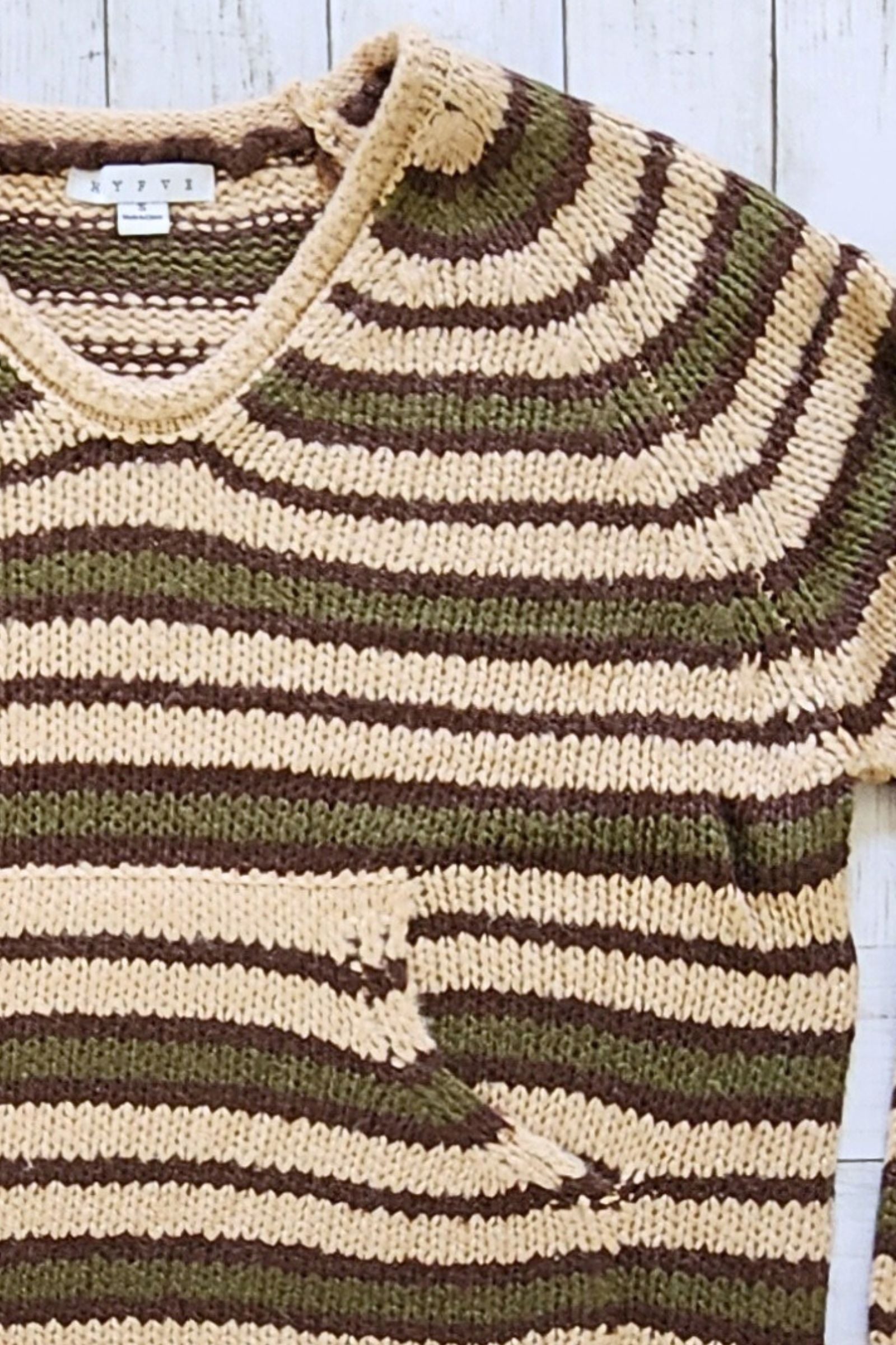 Taupe and Olive Kangaroo Striped Pocket Sweater