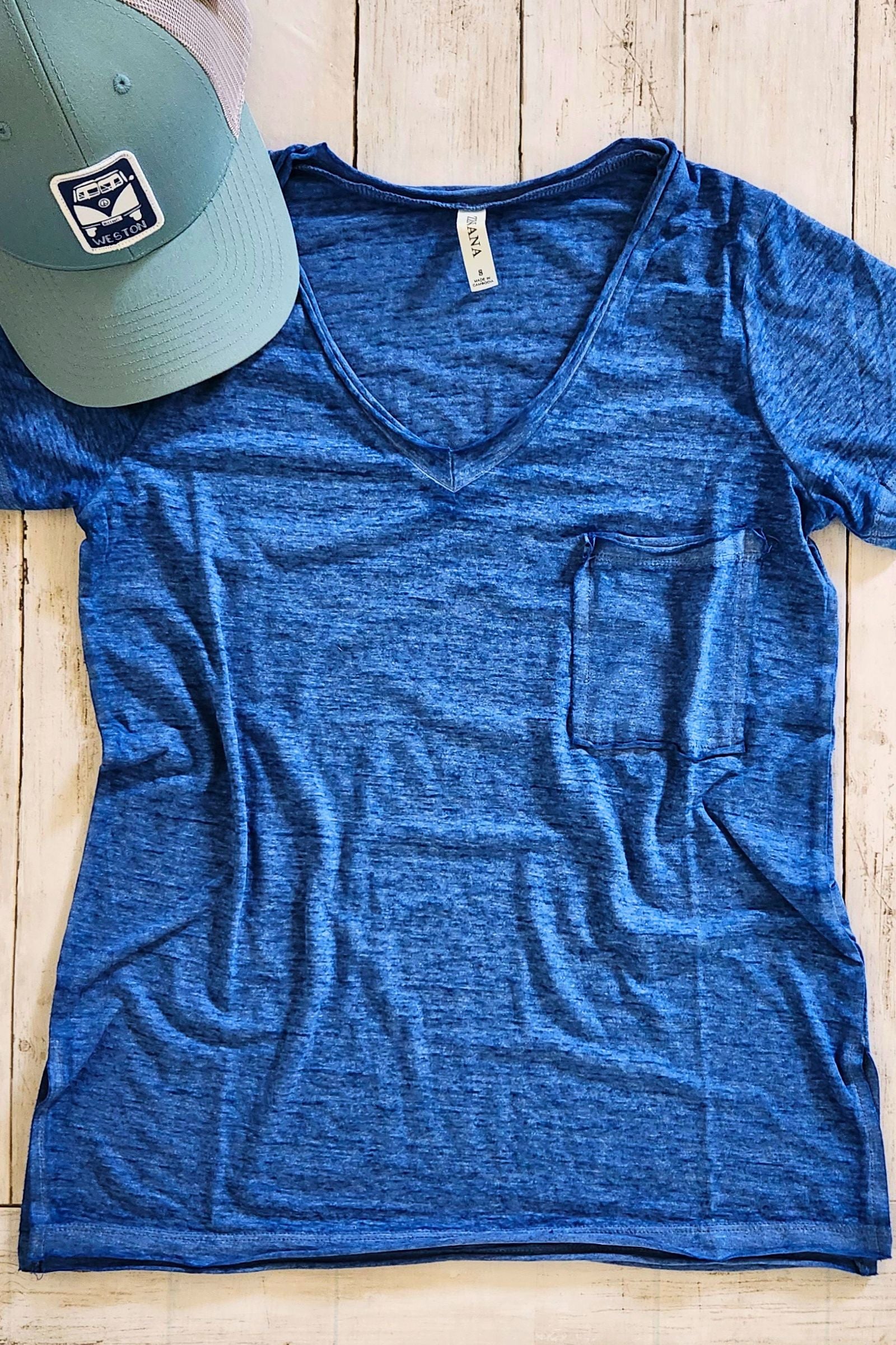 Blue Burnout V Neck Top