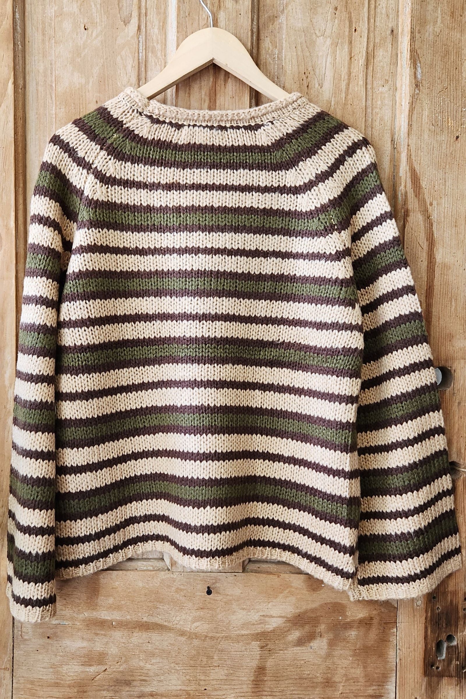Taupe and Olive Kangaroo Striped Pocket Sweater