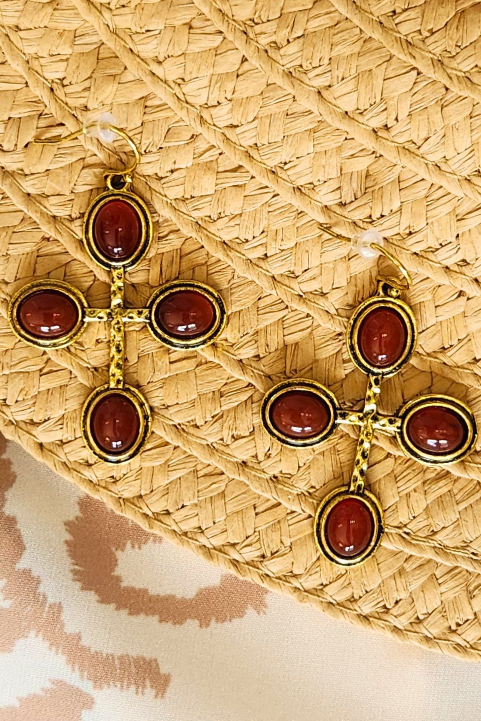 Enola Ruby Cross Earrings