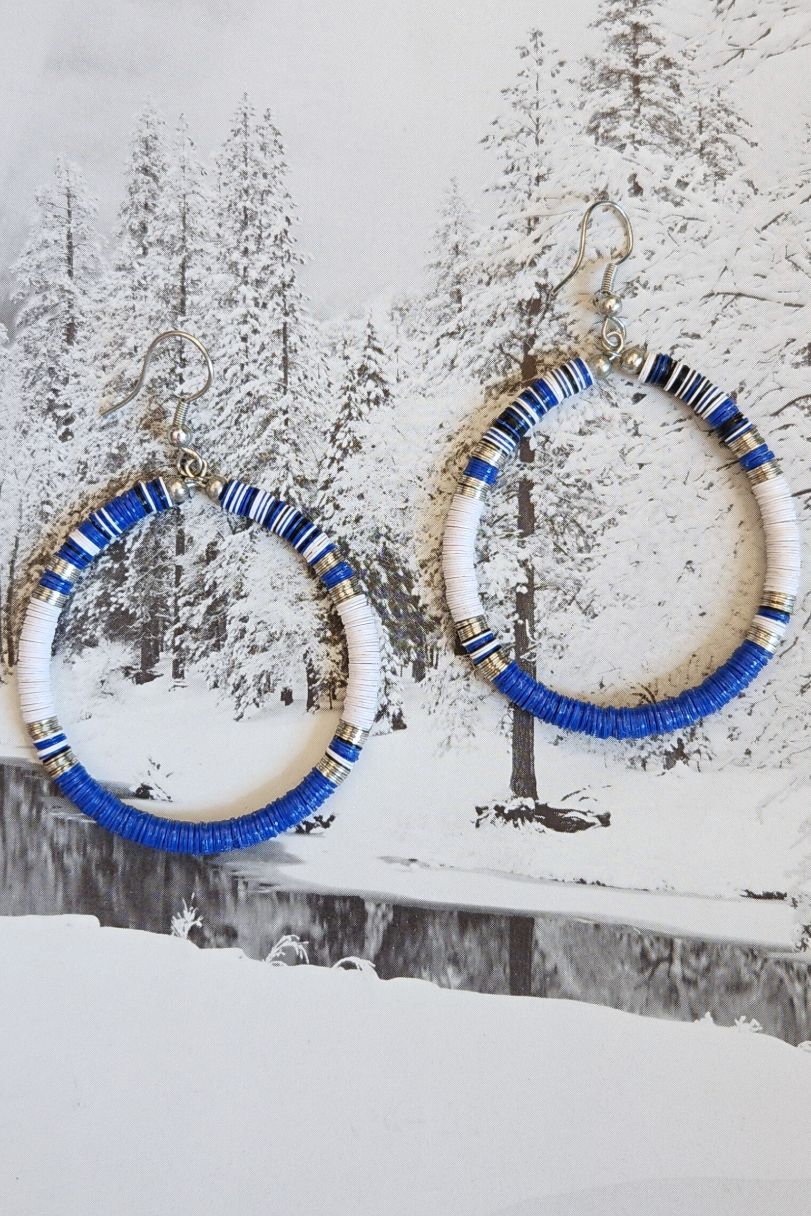 Blue & White Game Day Sequin Circle Earrings