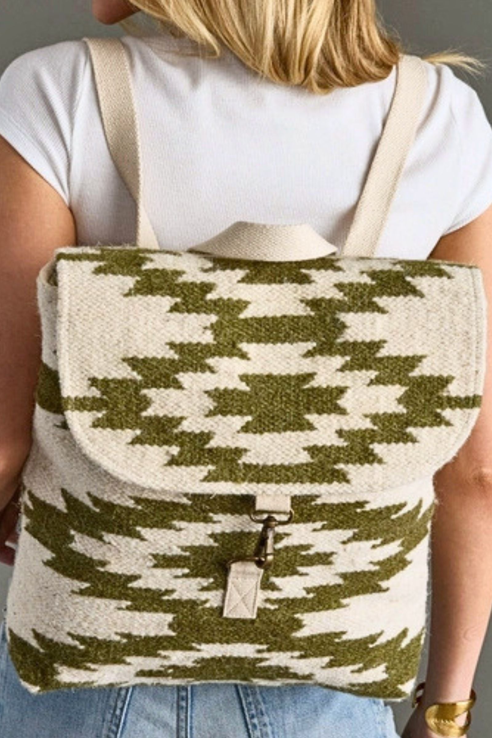 Cream & Olive Aztec Backpack