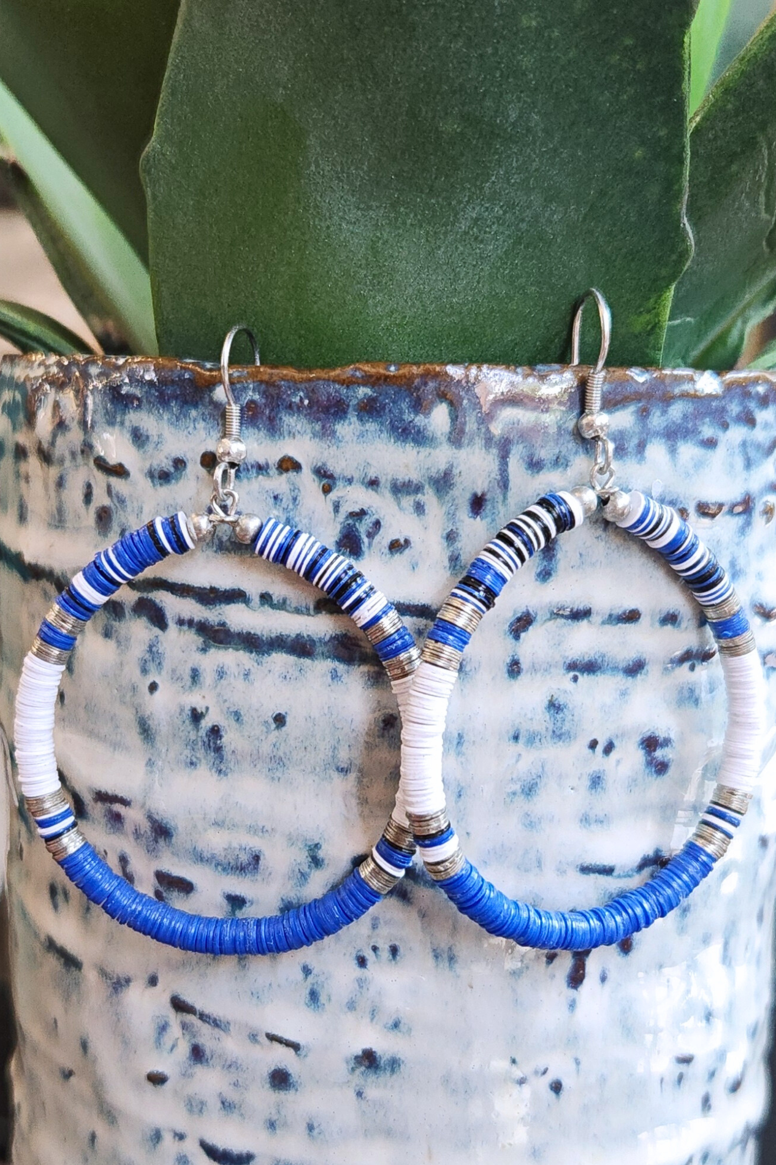 Blue & White Game Day Sequin Circle Earrings