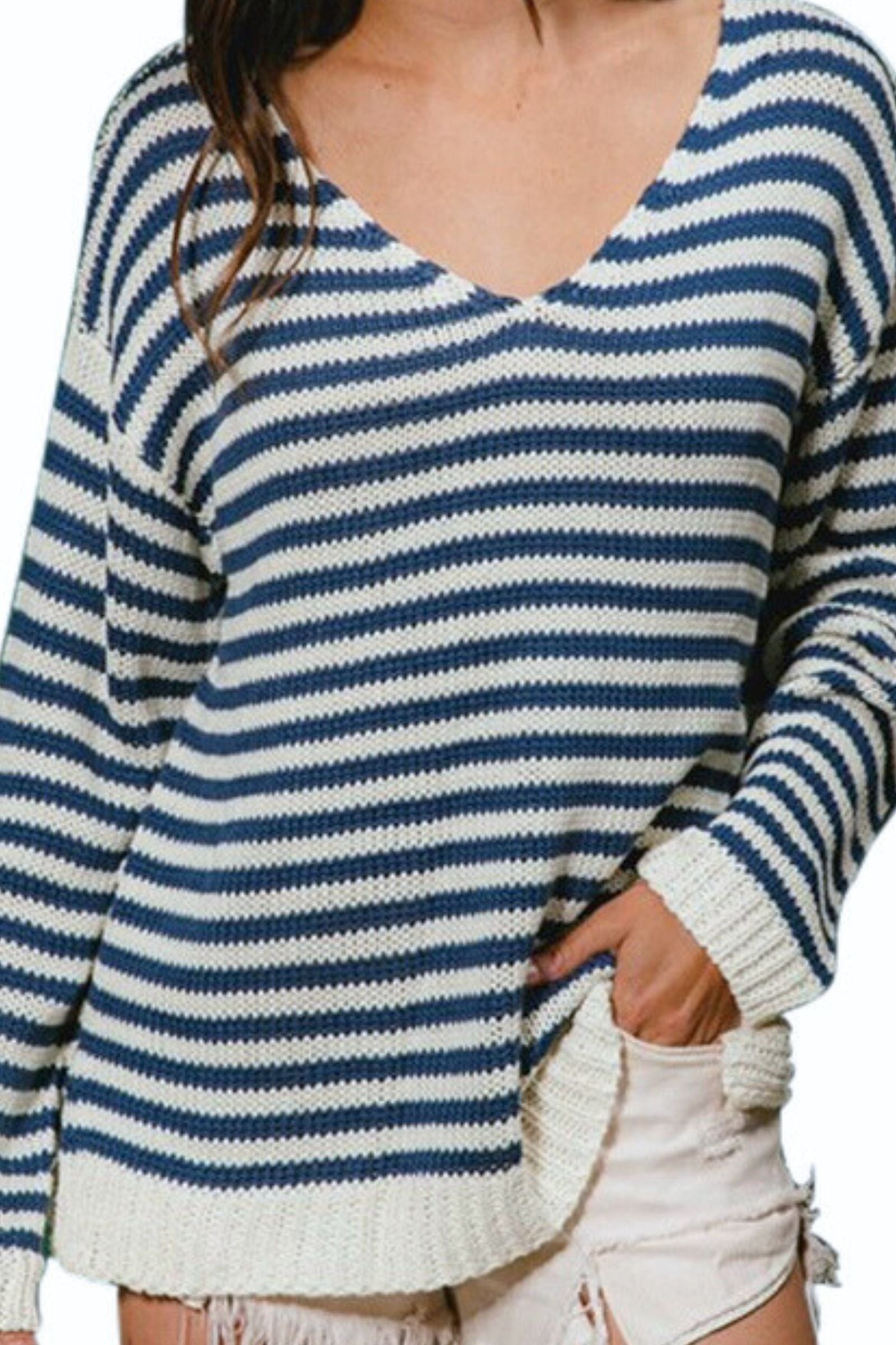 Relaxed Fit Navy Stripe Sweater