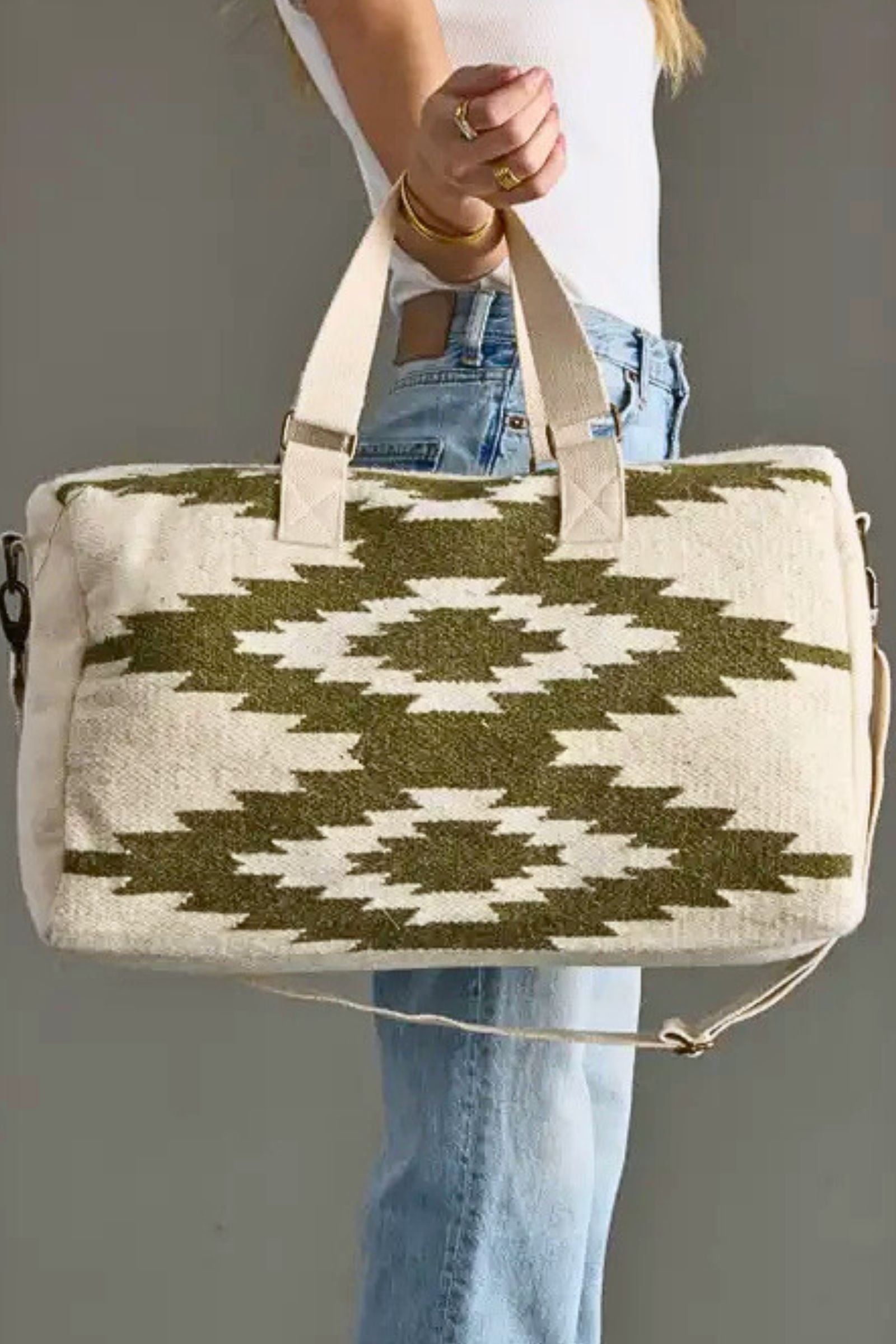 Cream & Olive Western Duffel Bag