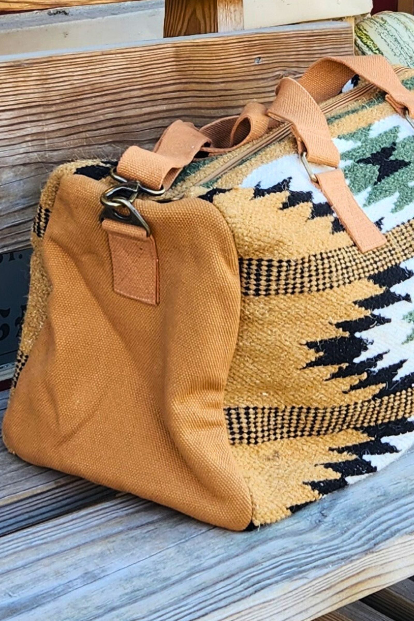 Tan & Green Aztec Duffel