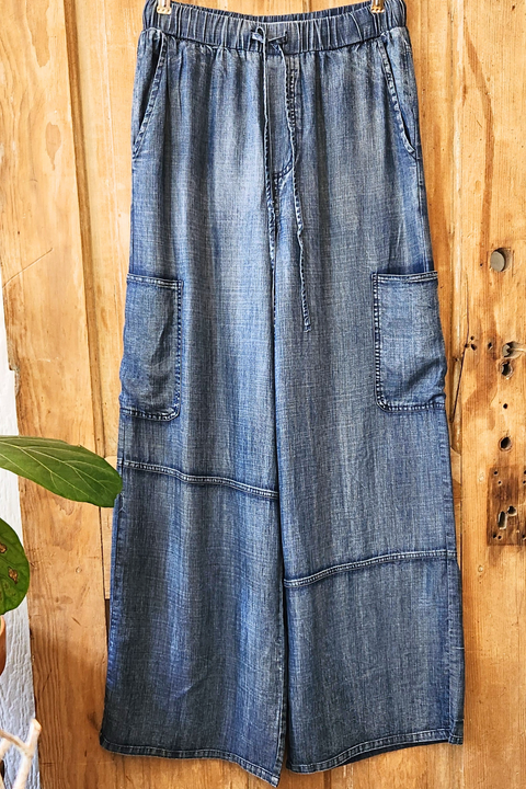 Dark Chambray Denim Cargo Pants