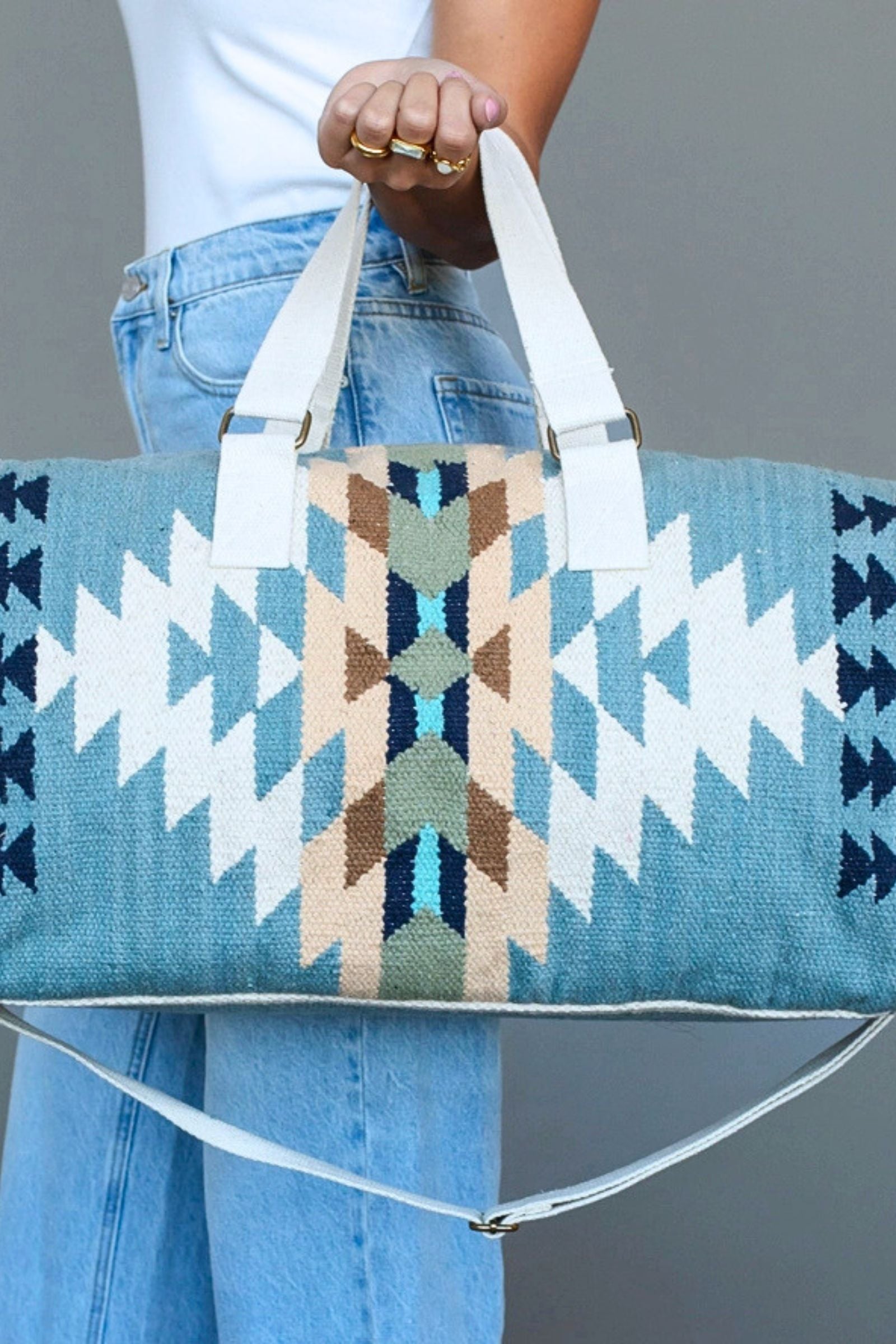 Blue & Cream & Tan Western Duffel Bag