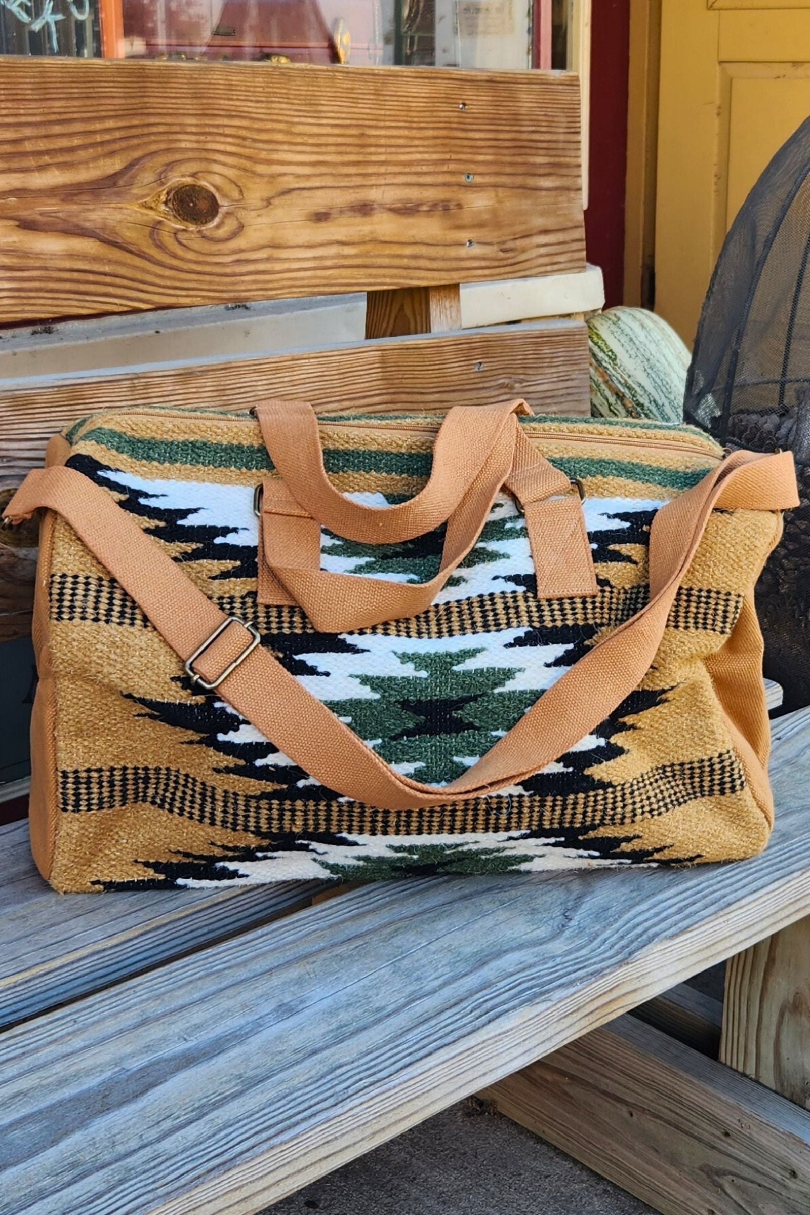 Tan & Green Aztec Duffel