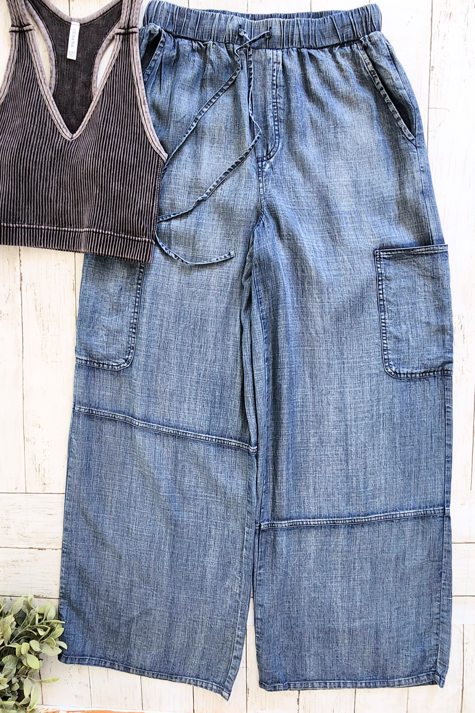Dark Chambray Denim Cargo Pants