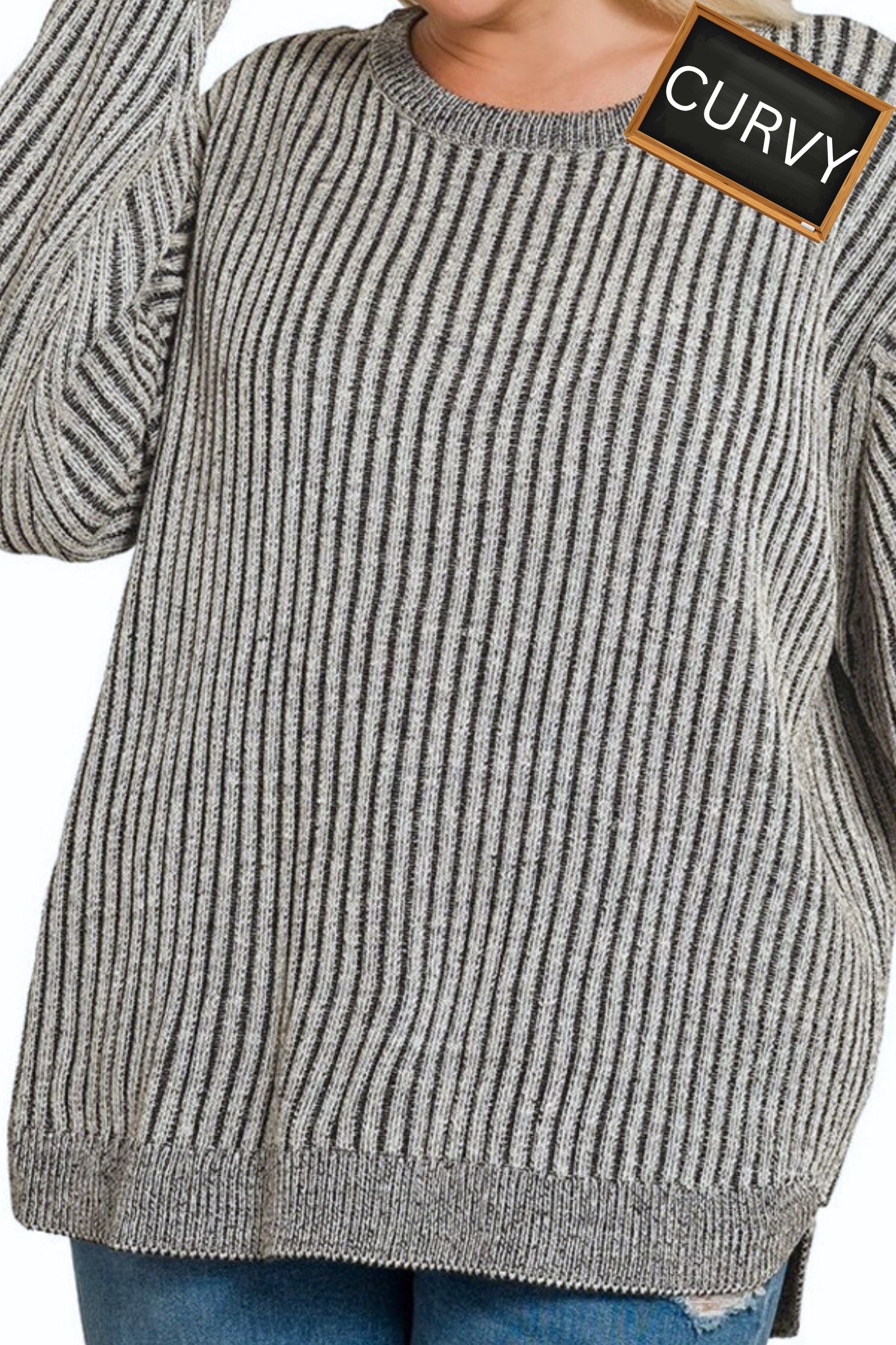 CURVY Two Tone Curved Hem Sweater