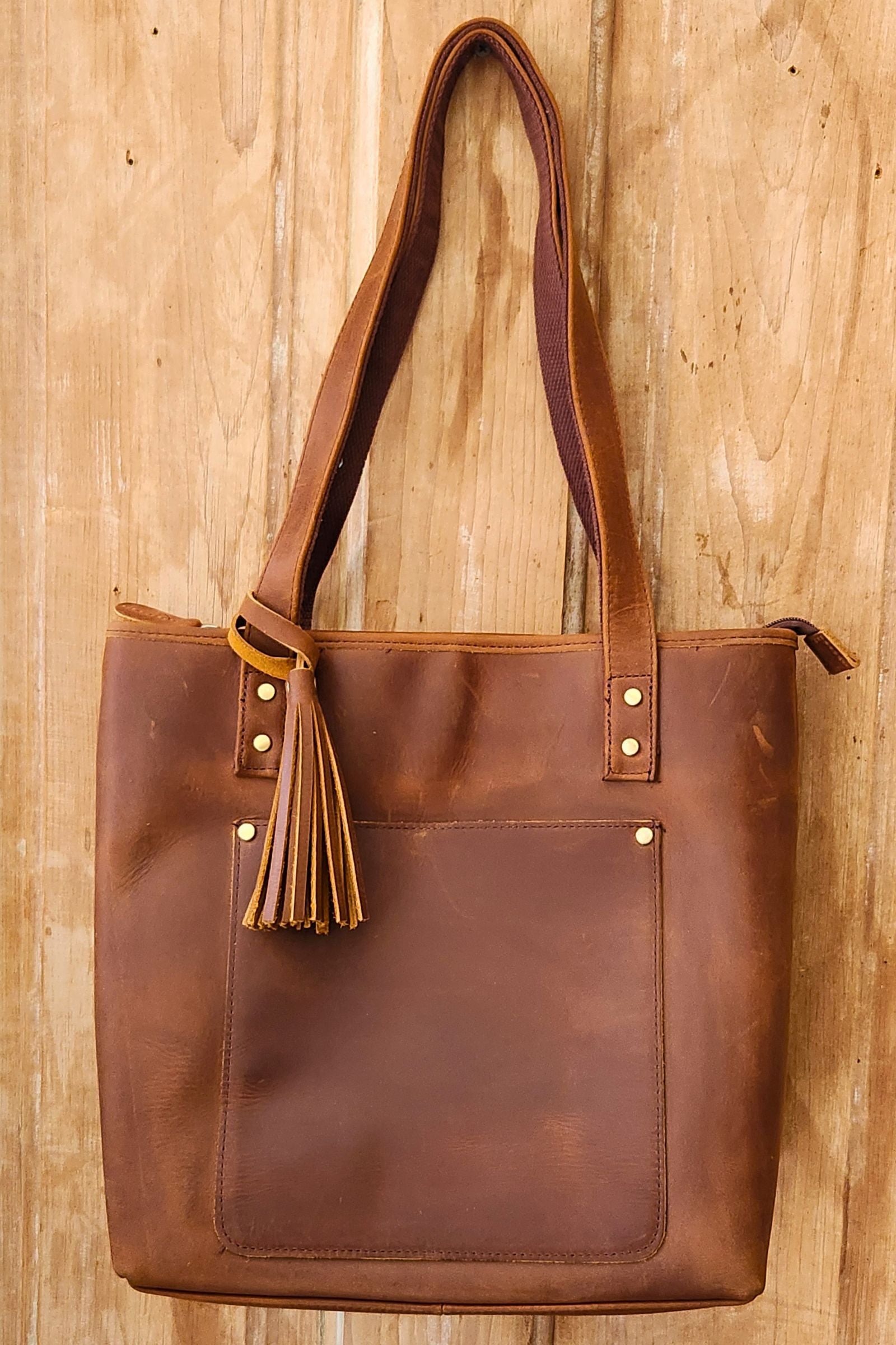 Vintage Cowhide Leather Tote Bag