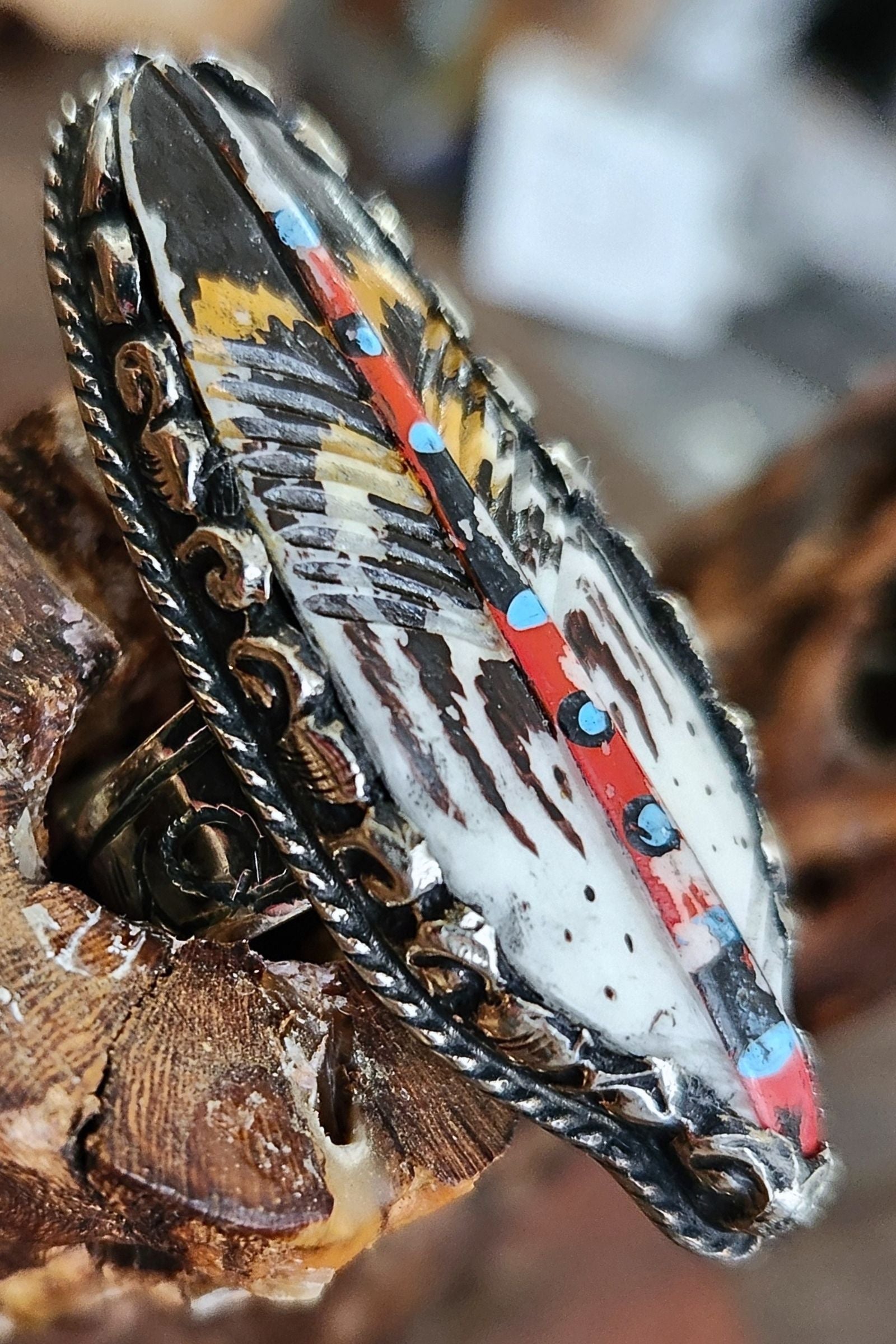 Adjustable Tibetan Silver Bone Feather Statement Ring | One-of-a-Kind (016)