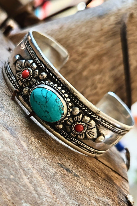 Silver & Turquoise Leaf Cuff Bracelet