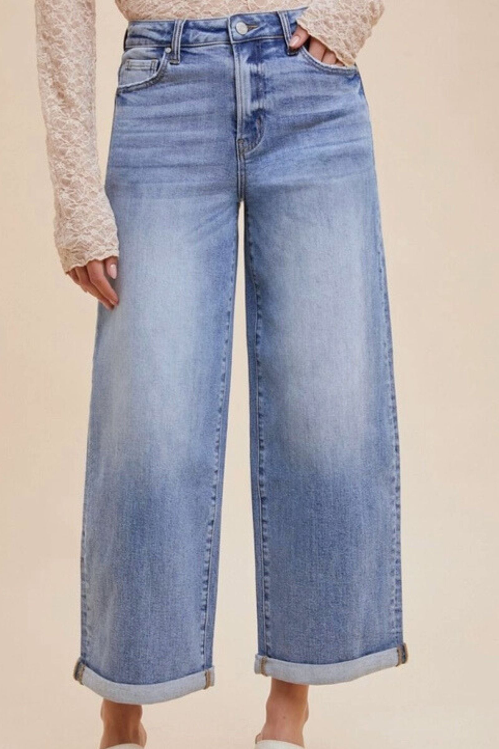 High Rise Denim Roll Up Jeans