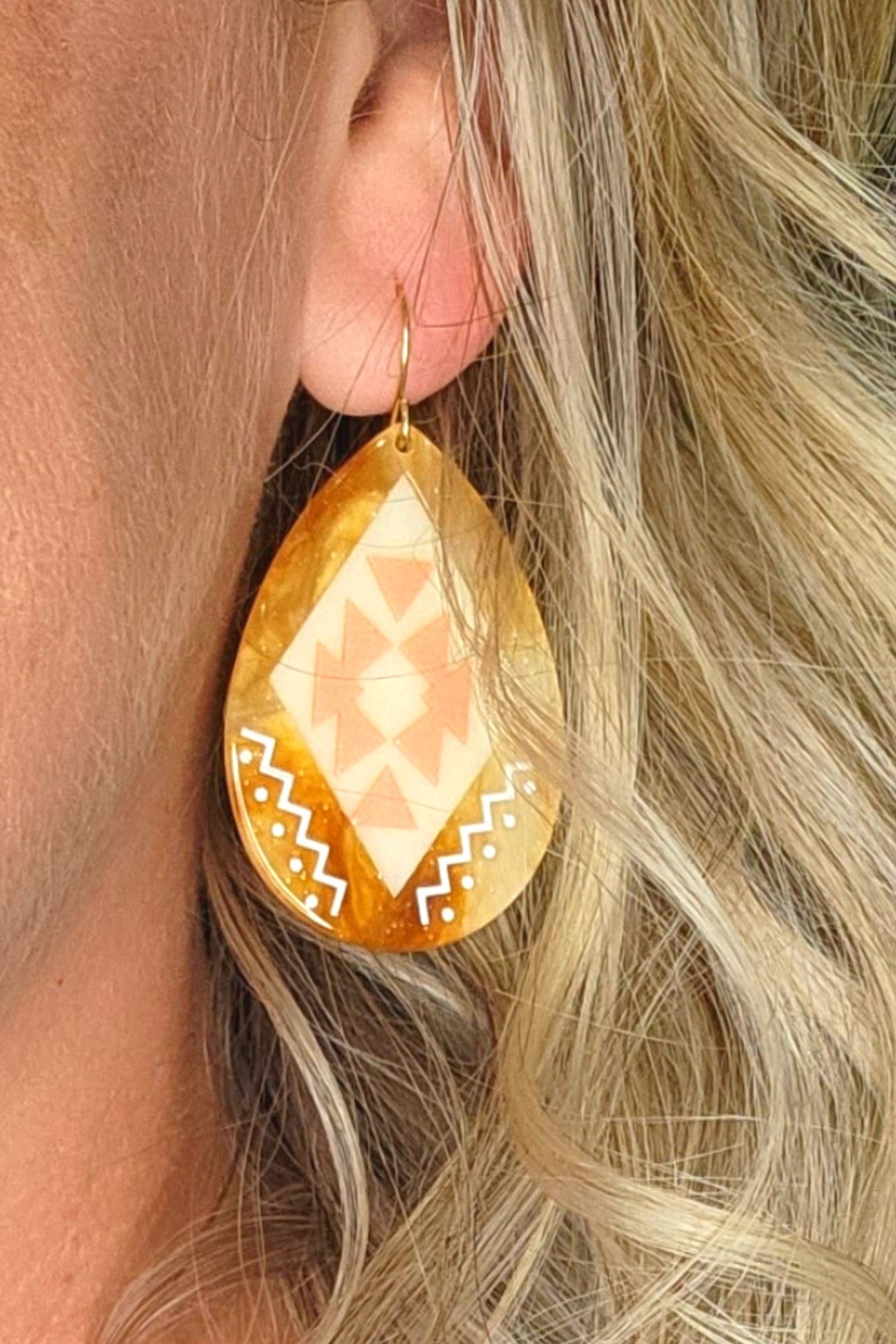 Caramel Aztec Teardrop Earring
