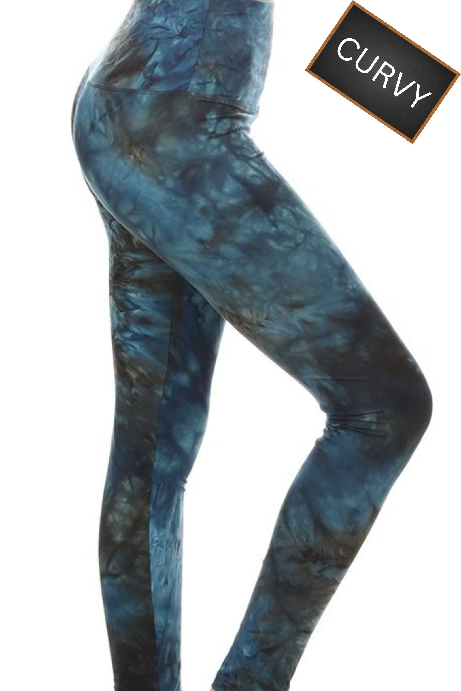 CURVY Smoky Blue Tie Dye Yoga Leggings