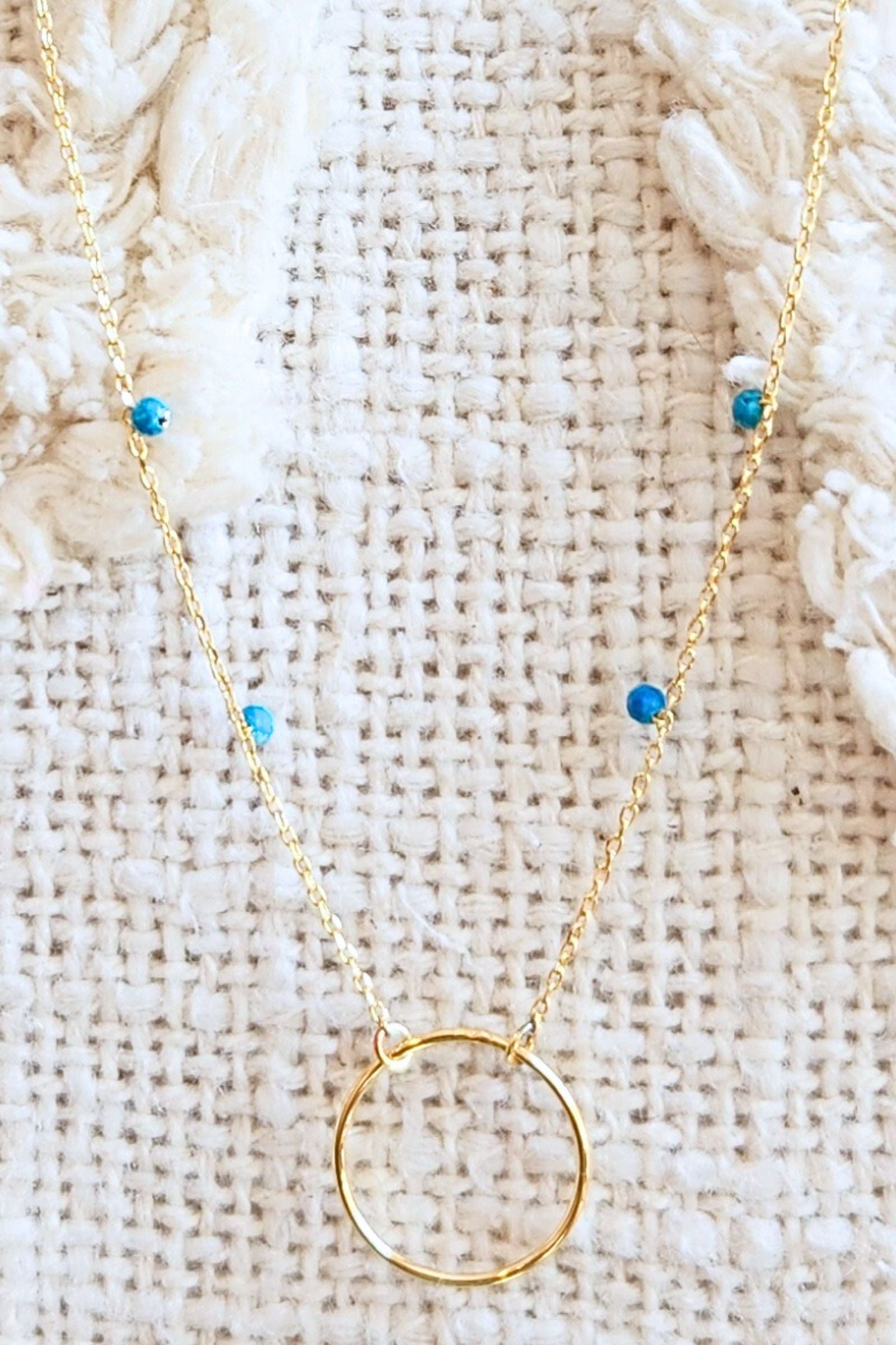 Turquoise & Gold Circle Pendant Necklace