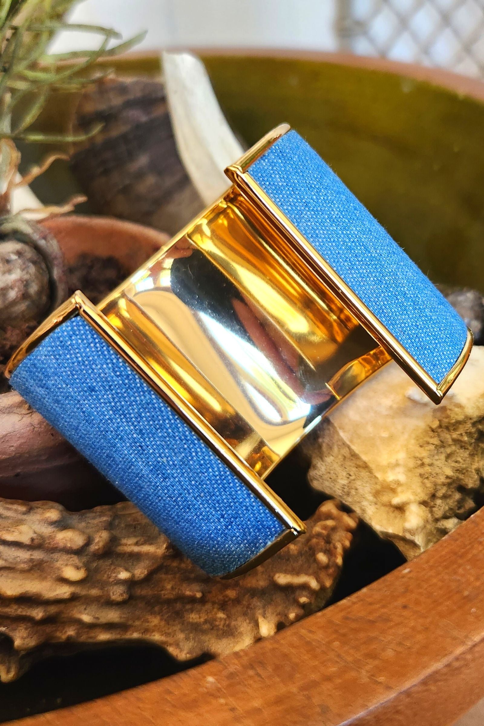 Denim & Gold Cuff Bracelet