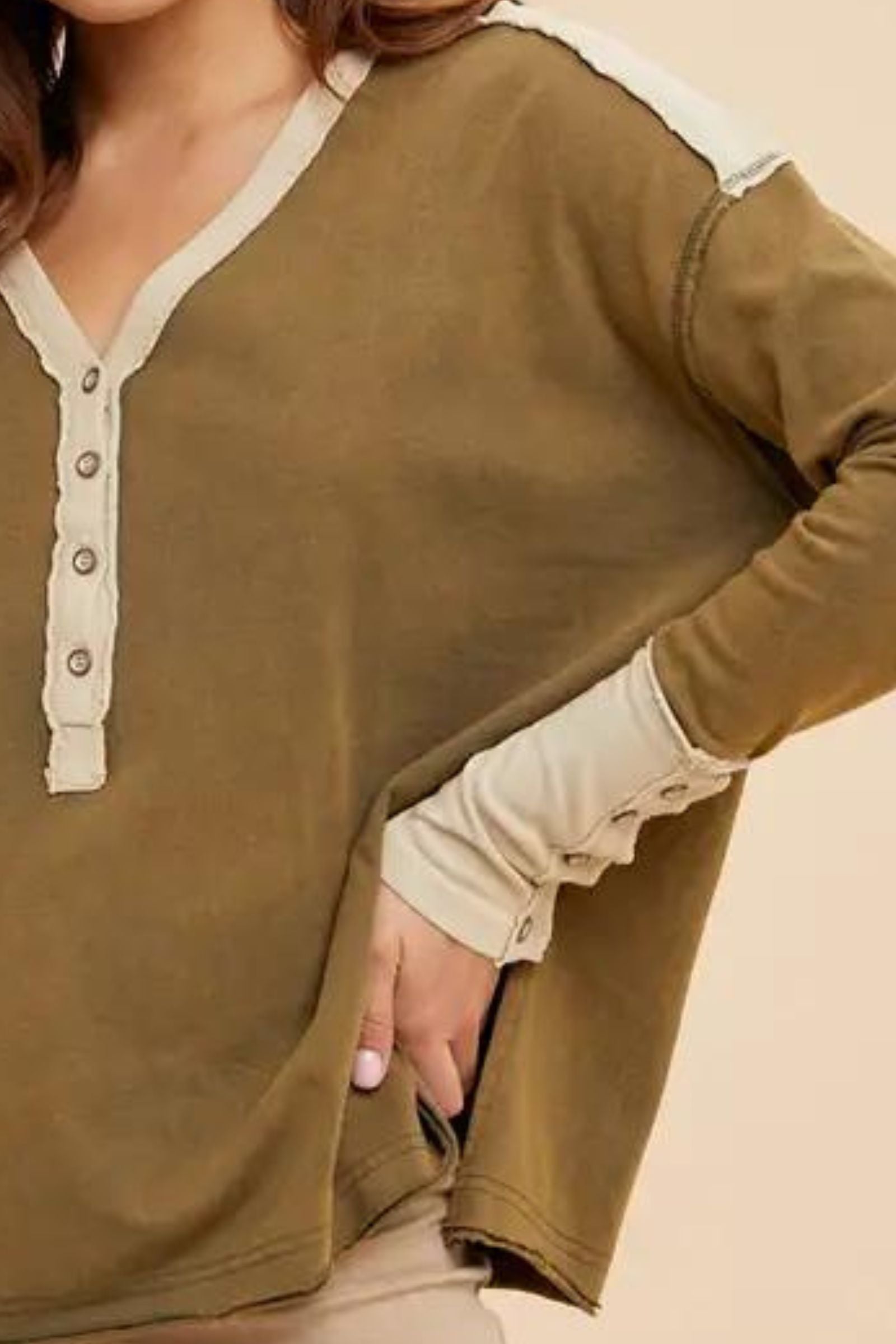 Washed Olive Henley Top