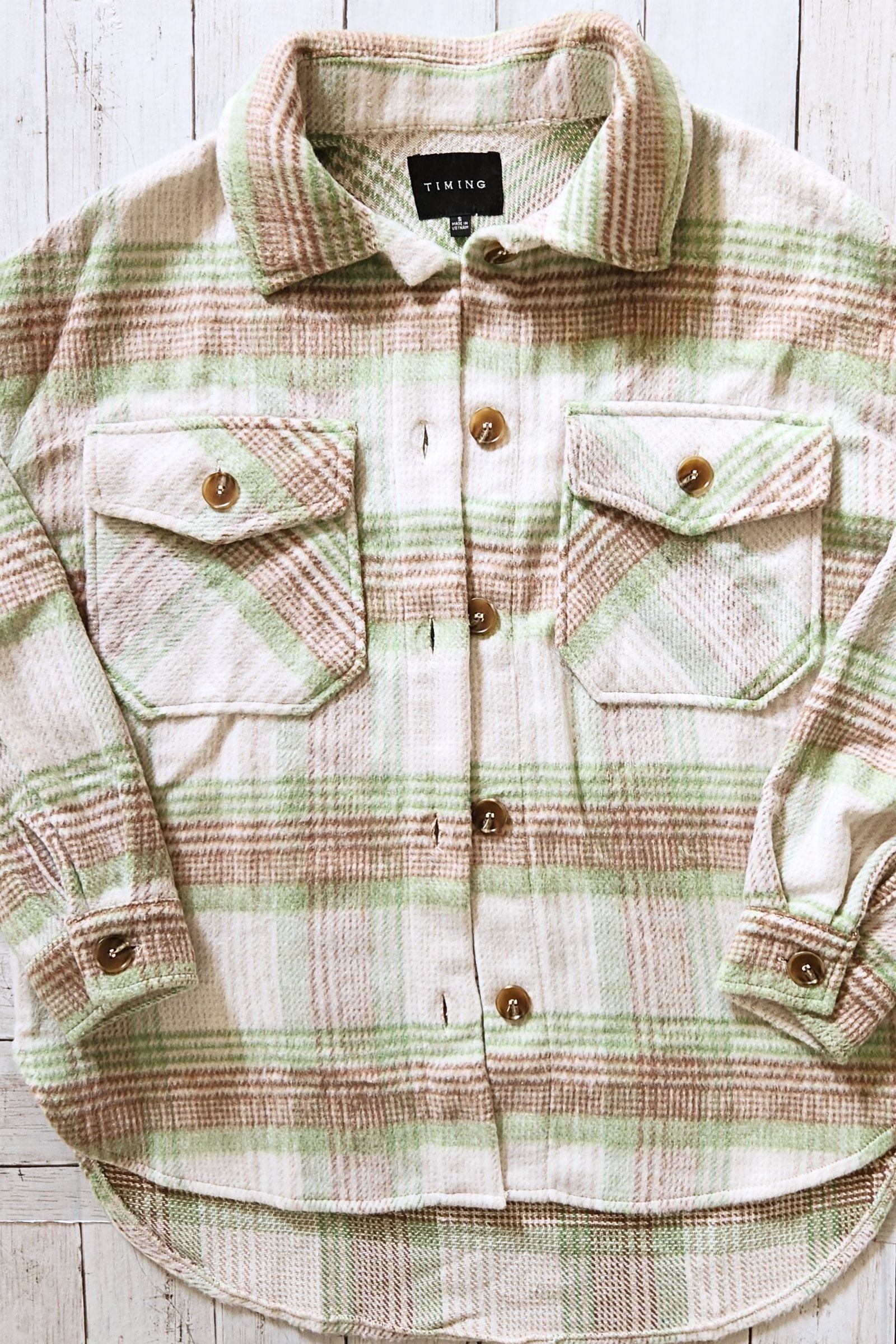 Sage & Taupe Plaid Print Shacket