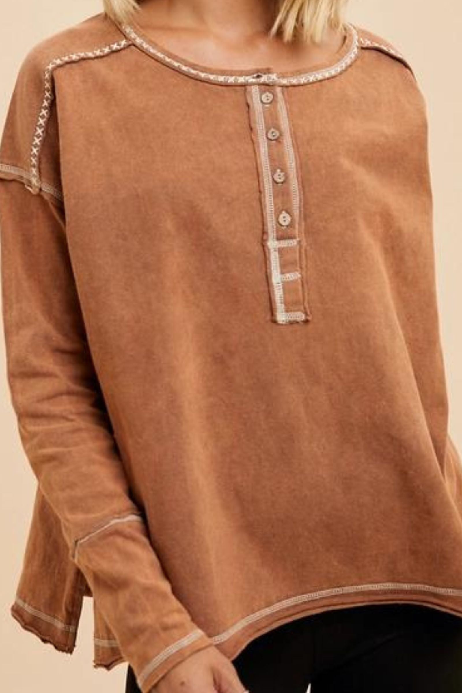 Washed Mocha Henley Top