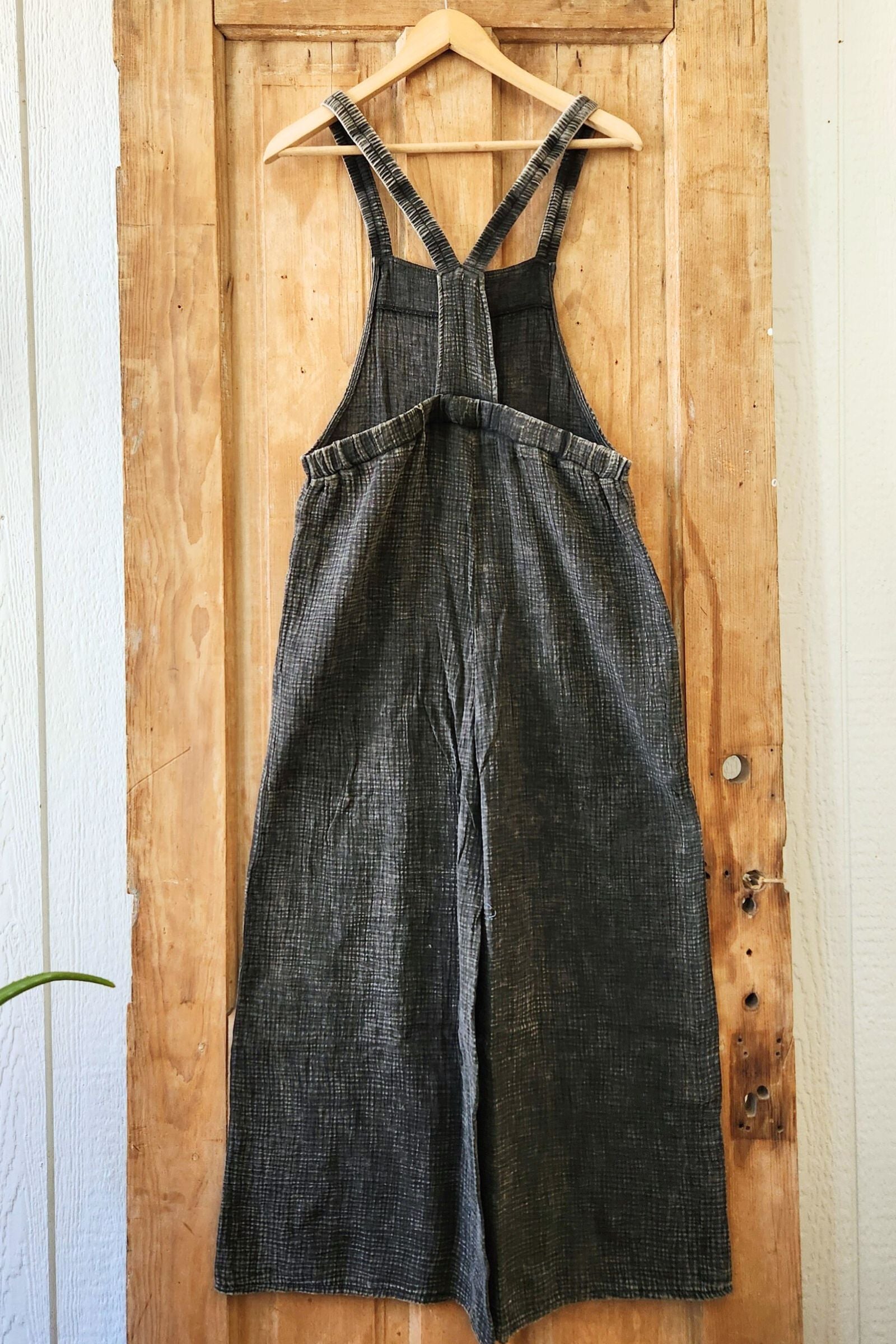 Ash Black Cotton Gauze Overalls