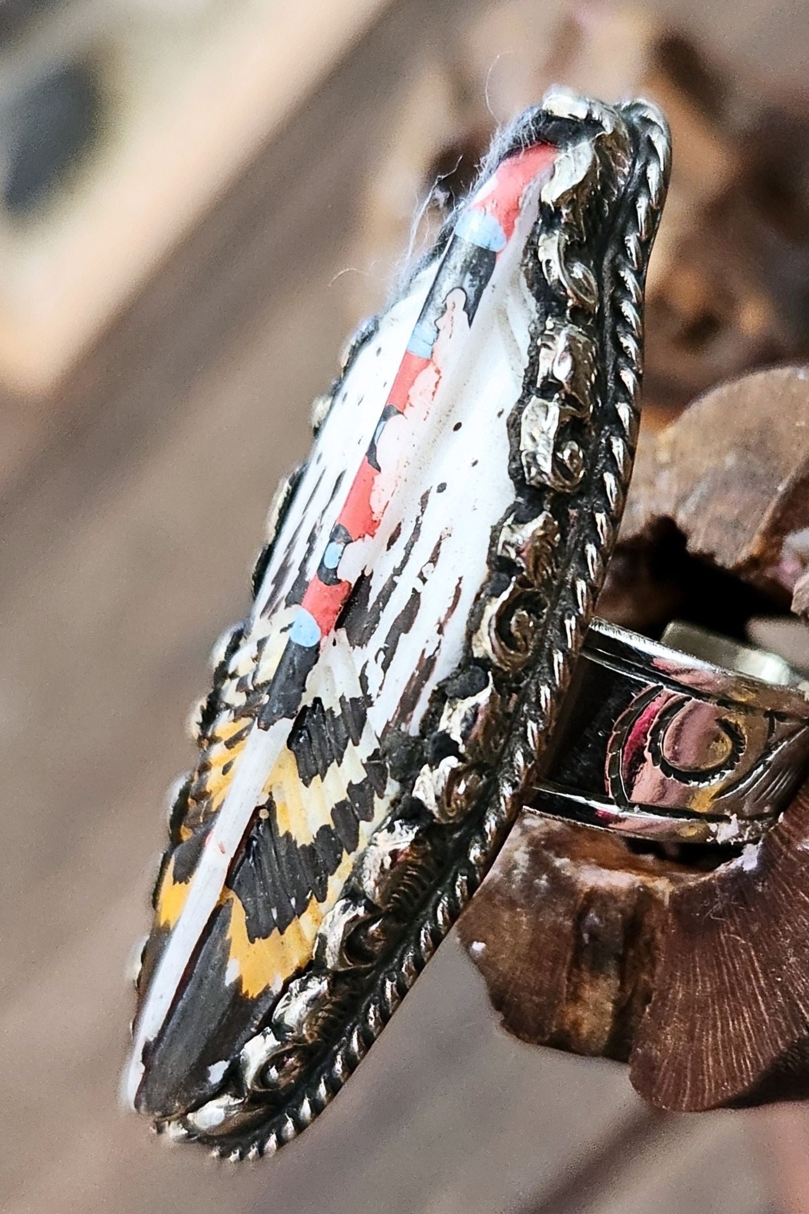 Adjustable Tibetan Silver Bone Feather Statement Ring | One-of-a-Kind (017)