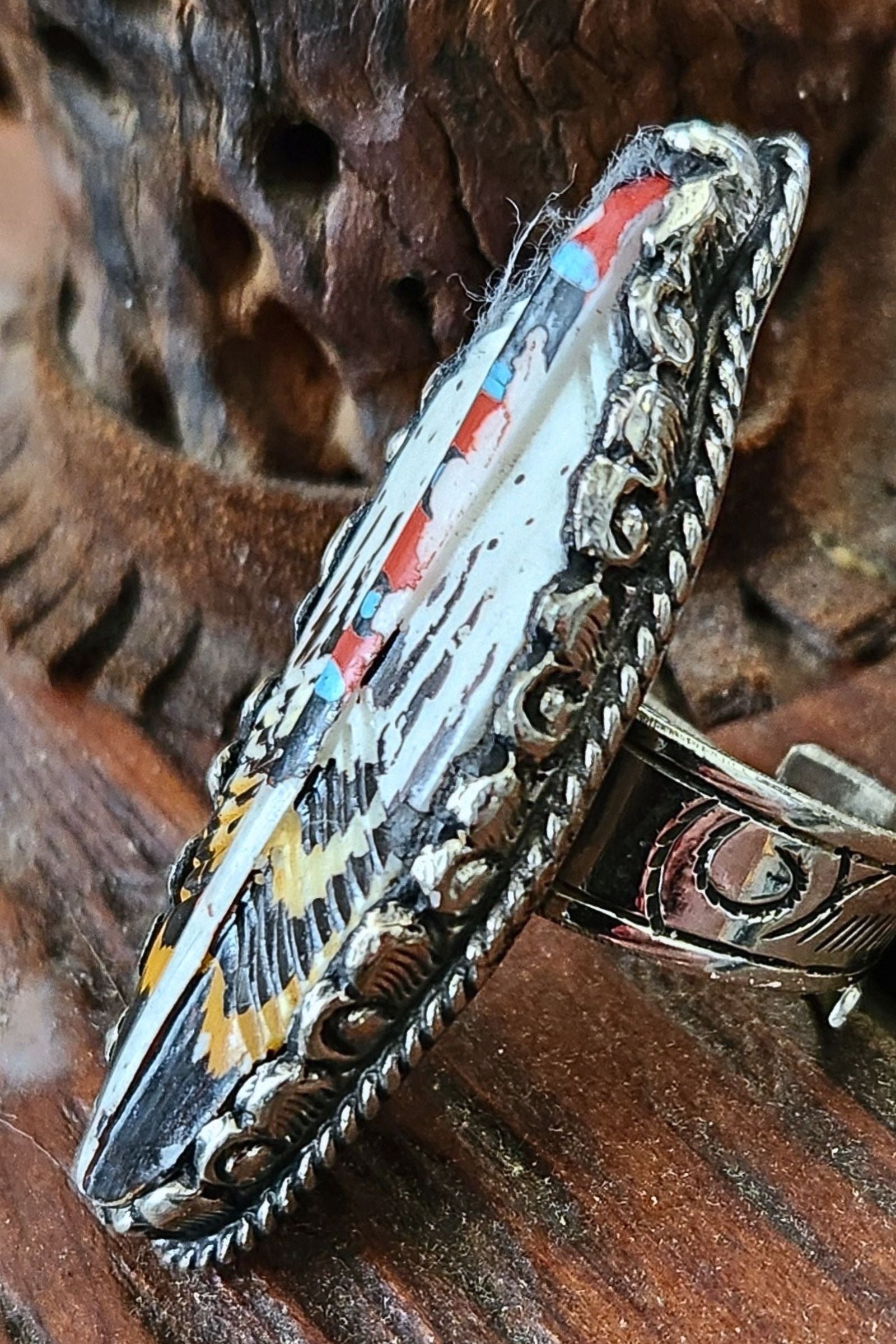 Adjustable Tibetan Silver Bone Feather Statement Ring | One-of-a-Kind (017)