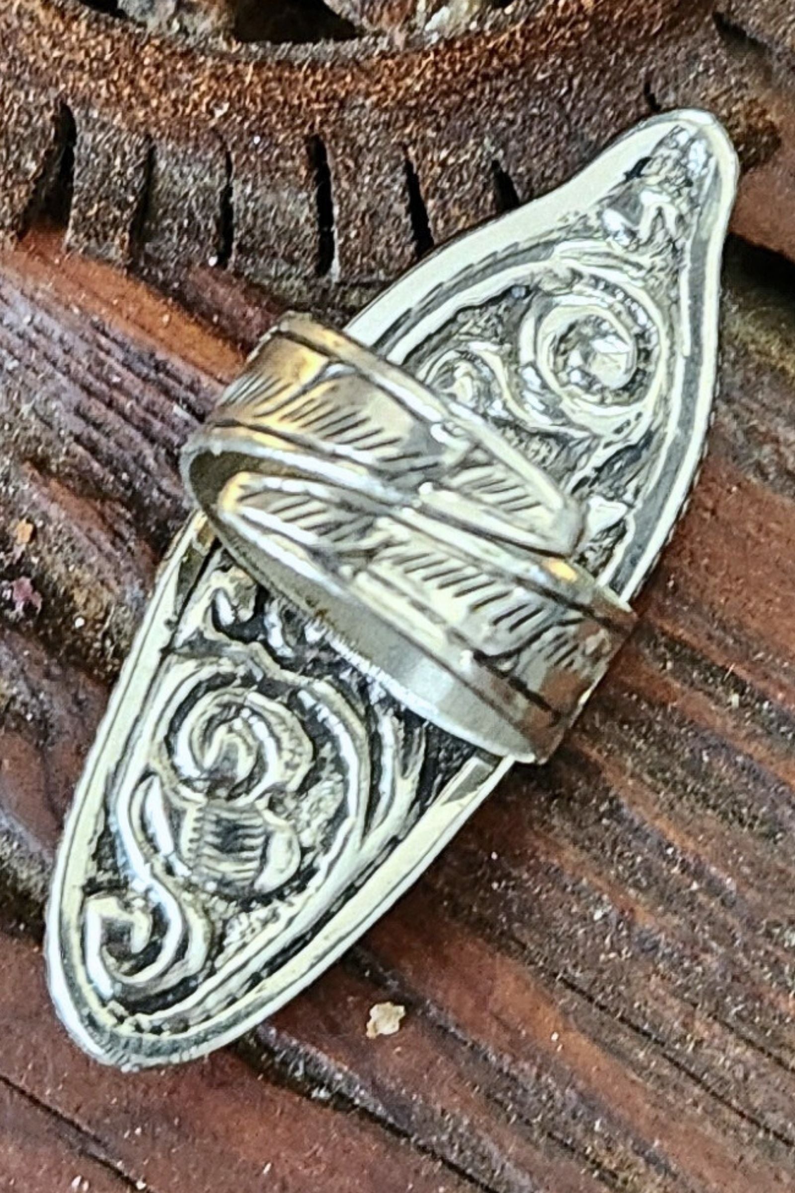 Adjustable Tibetan Silver Bone Feather Statement Ring | One-of-a-Kind (017)