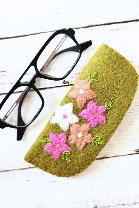 Moss Green Felted Sunglass Case